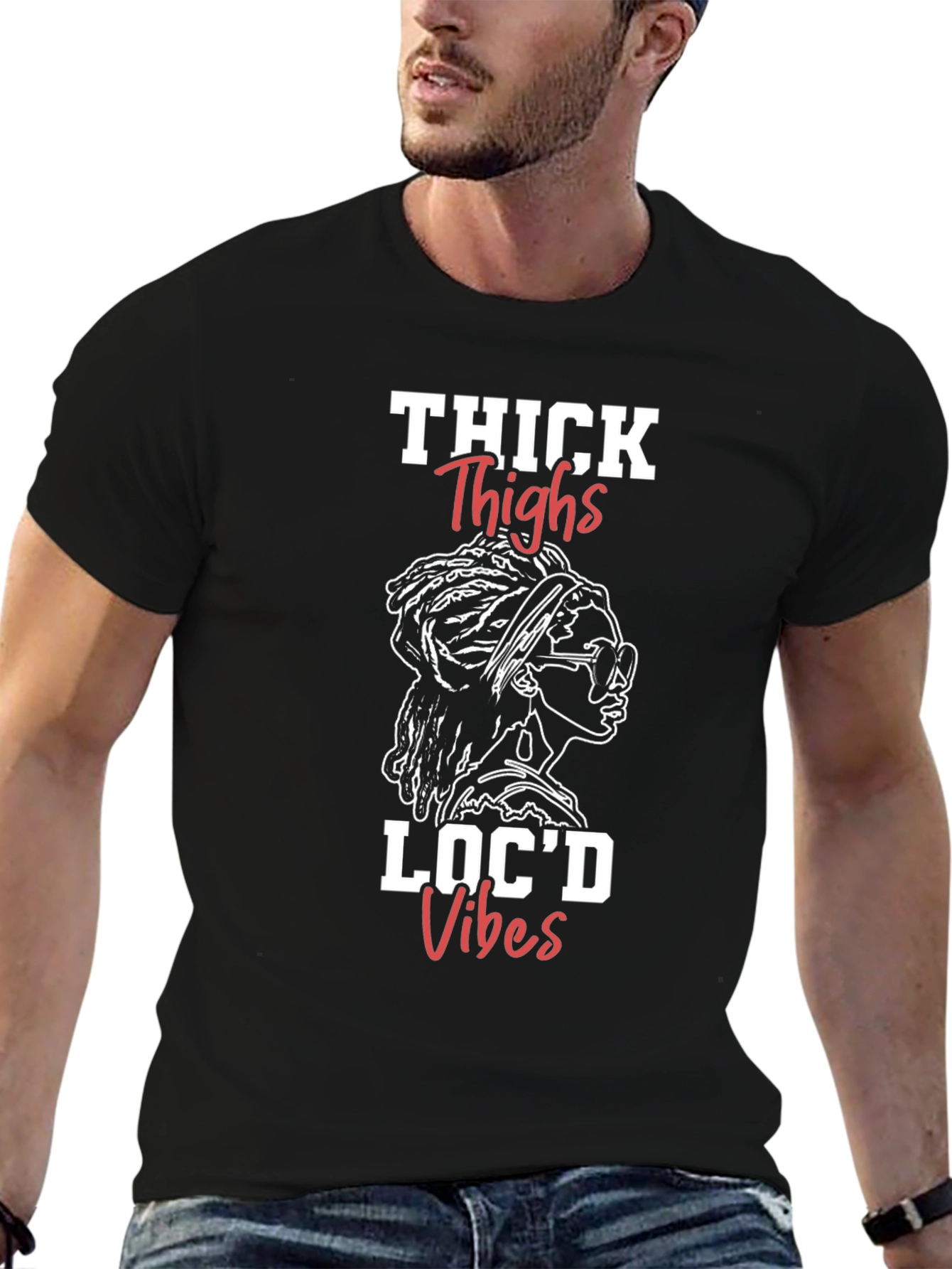 Thick Thighs Locd Vibes Black Graphic T-Shirt