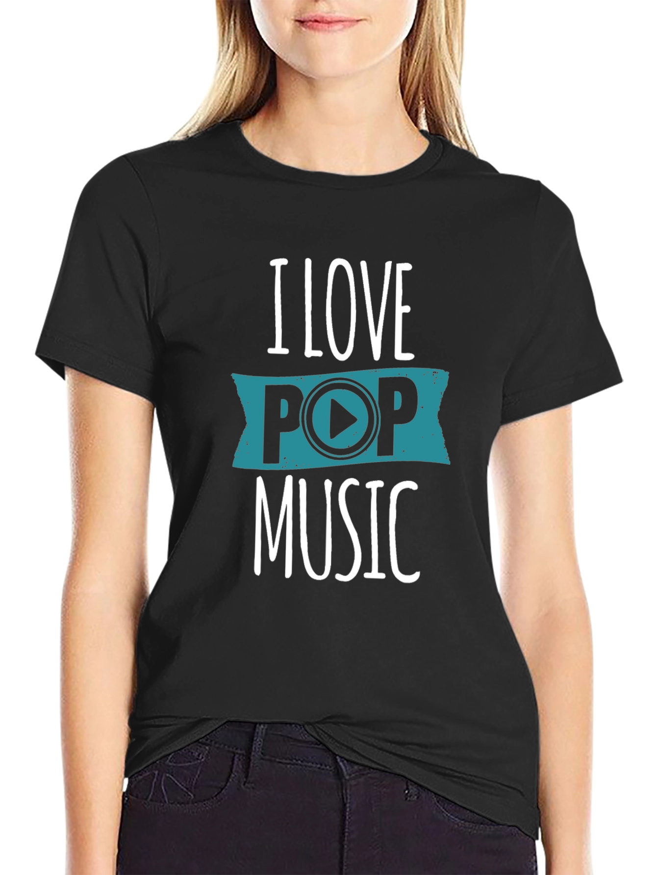 I Love Pop Music Graphic T-Shirt - Black