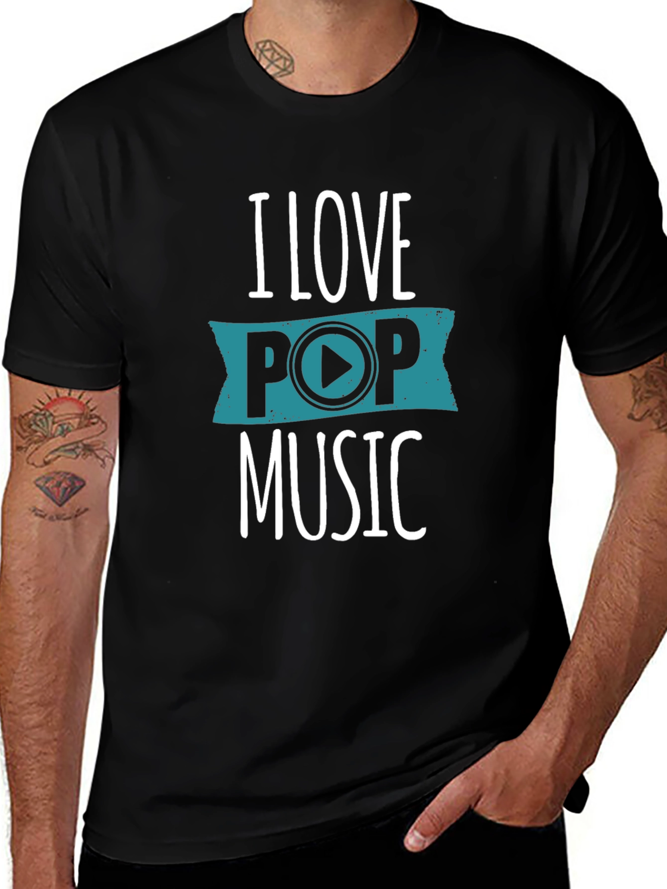 I Love Pop Music Graphic T-Shirt - Black