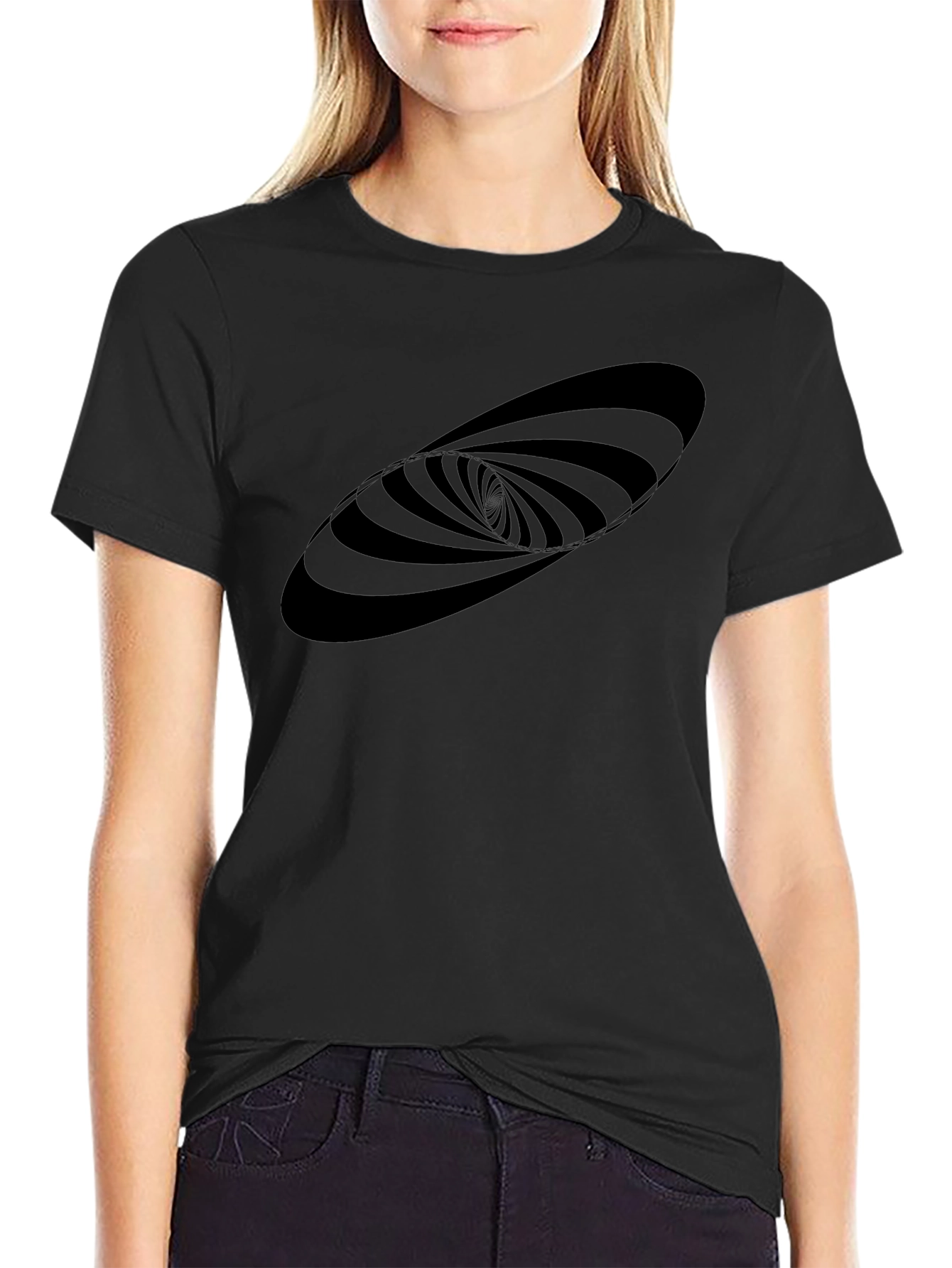 Hypnotic Swirl Graphic Tee - Black Cotton Blend Shirt
