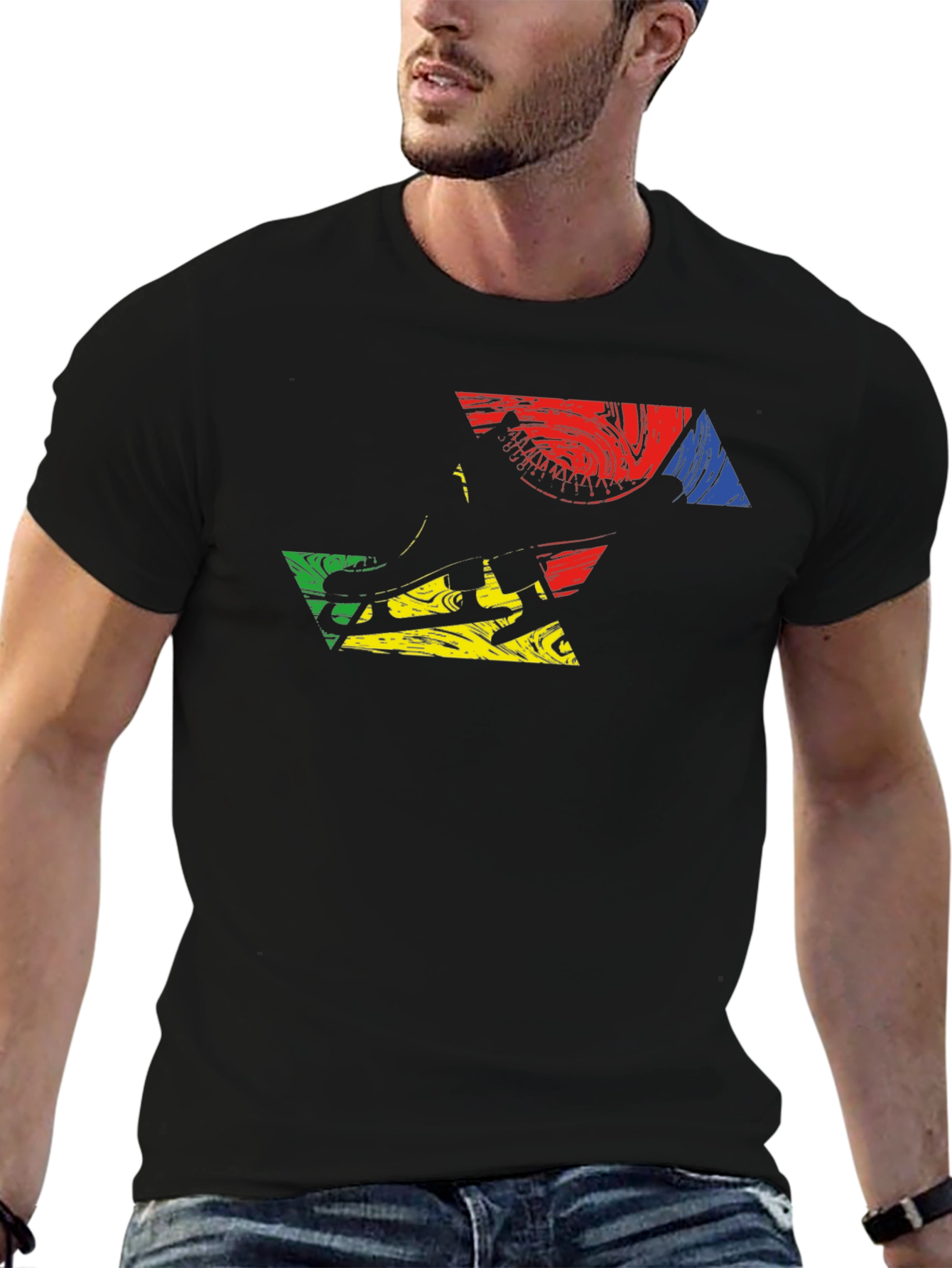 Abstract Graphic Print Mens Black T-Shirt