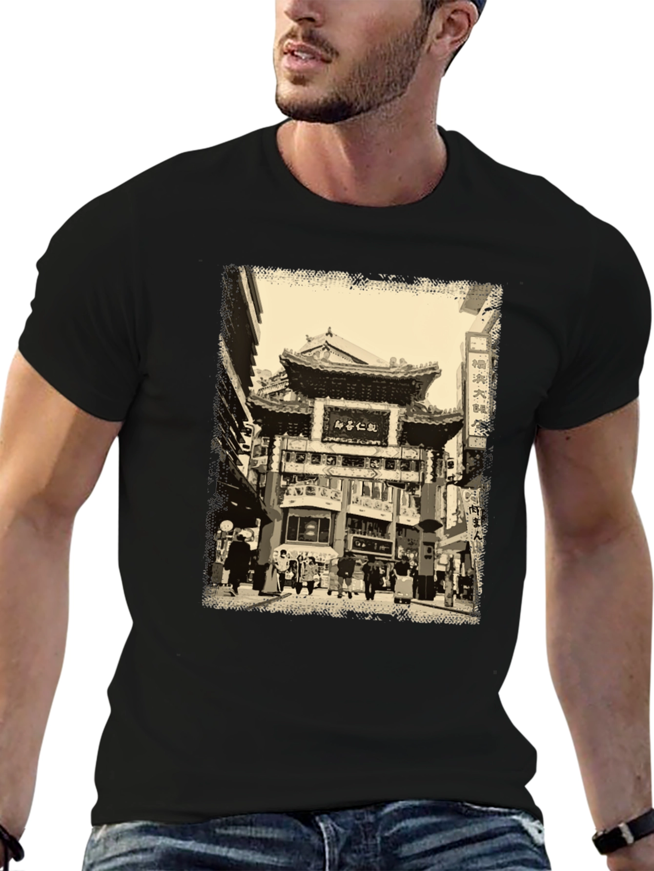 Urban Scene Graphic Tee - Black Cotton