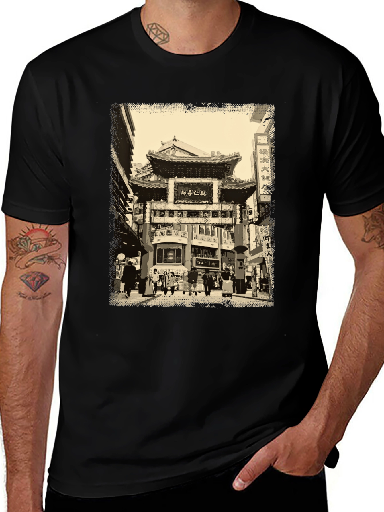 Urban Scene Graphic Tee - Black Cotton