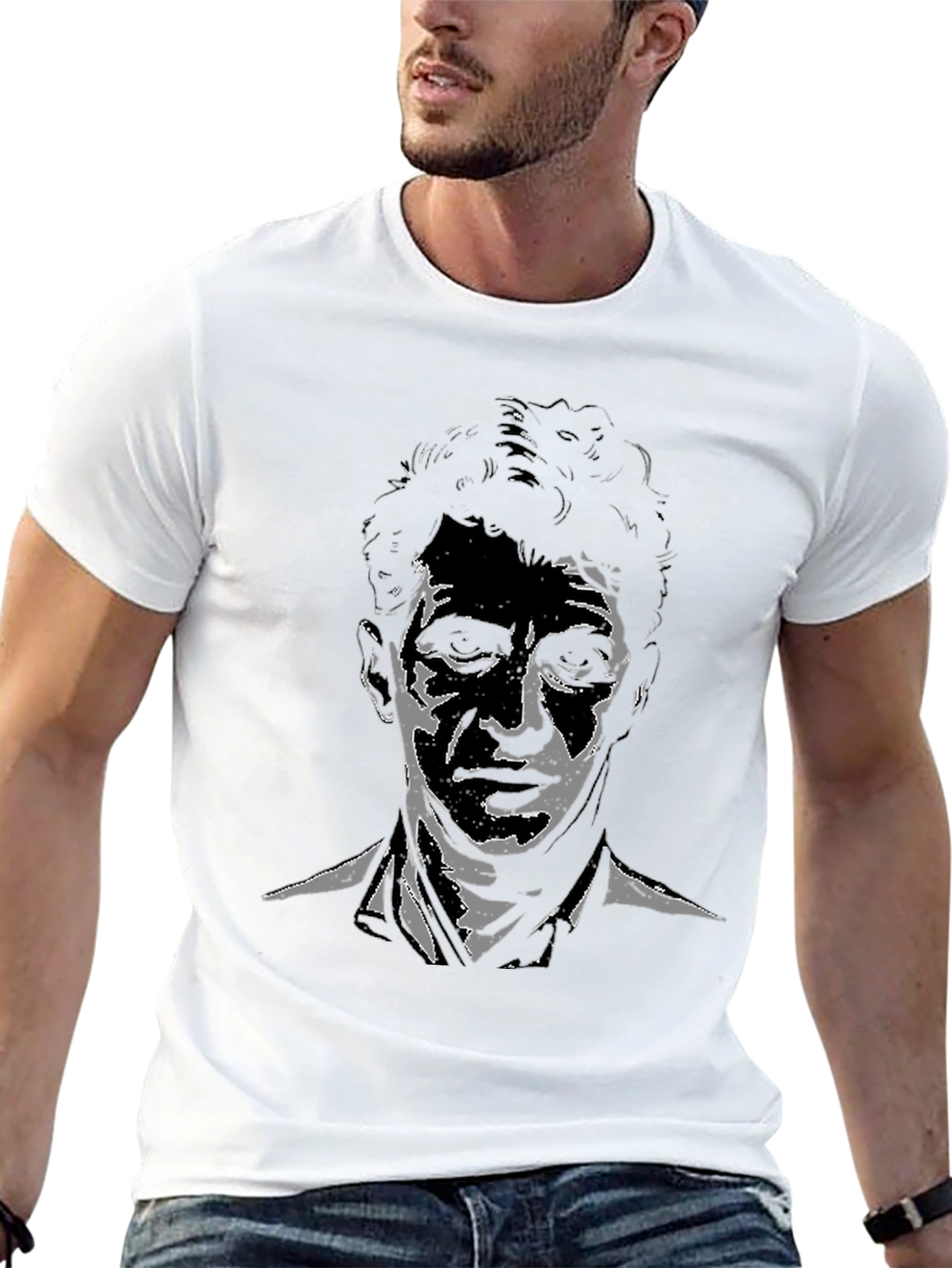 Stylish Black T-Shirt with Unique Portrait Design