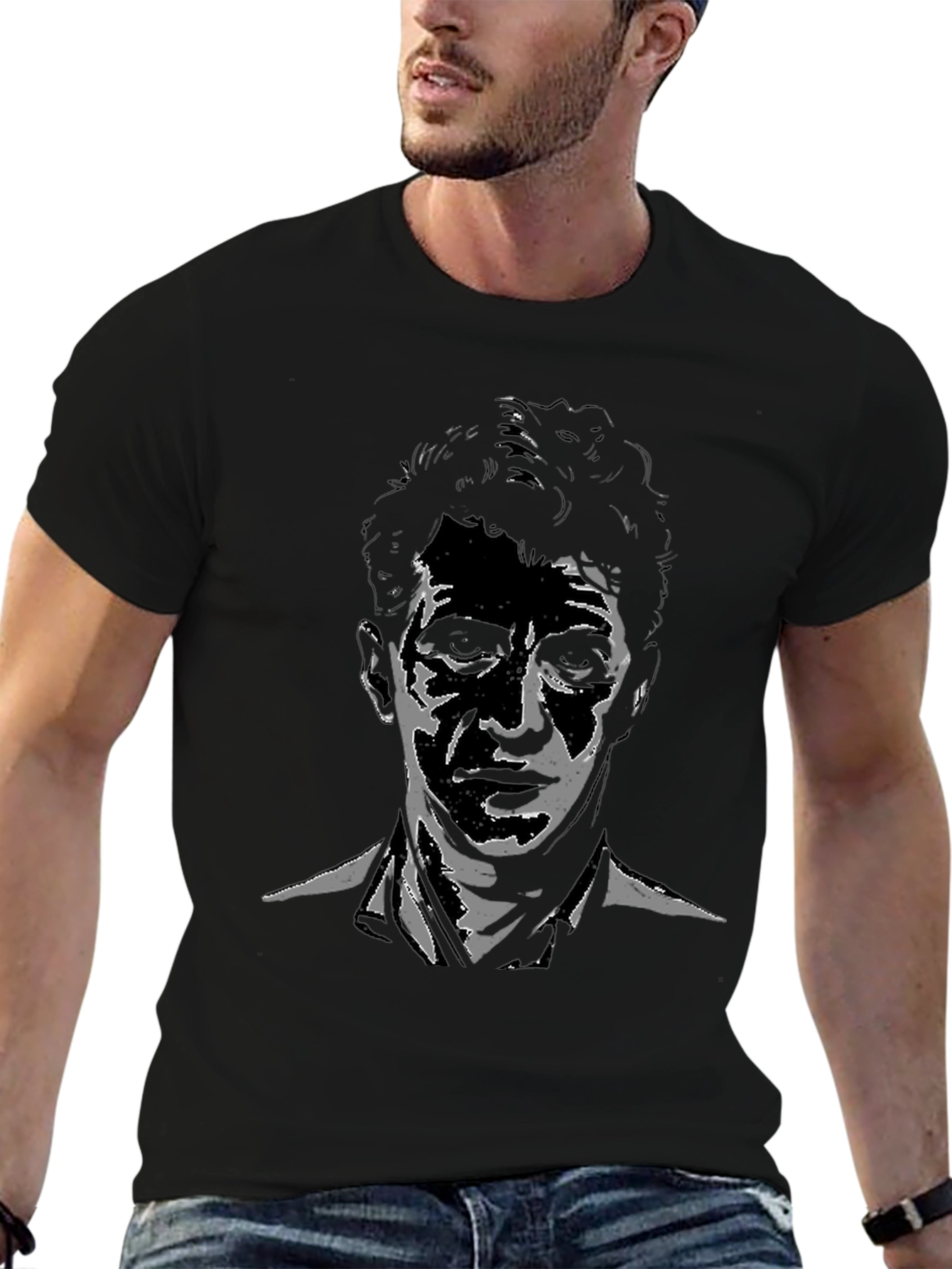 Stylish Black T-Shirt with Unique Portrait Design