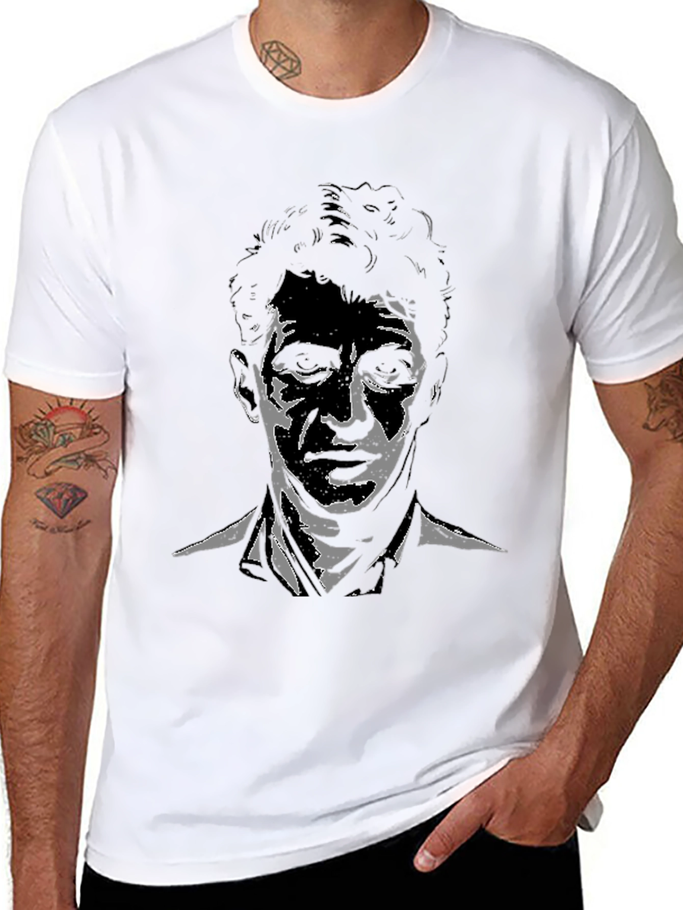 Stylish Black T-Shirt with Unique Portrait Design