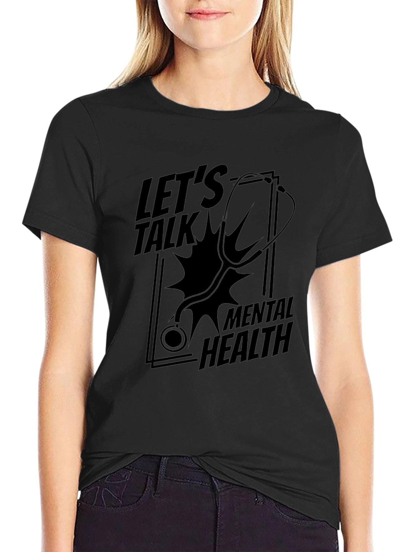 Lets Talk Mental Health Black Graphic T-Shirt