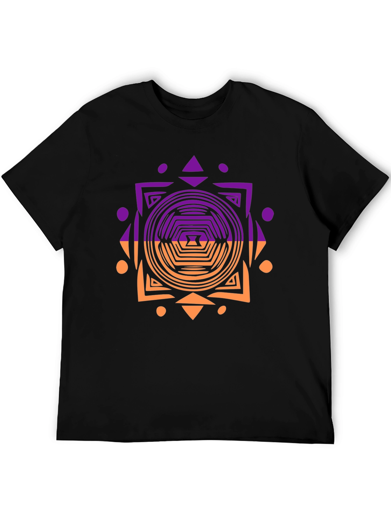 Geometric Patterned Mens Black T-Shirt