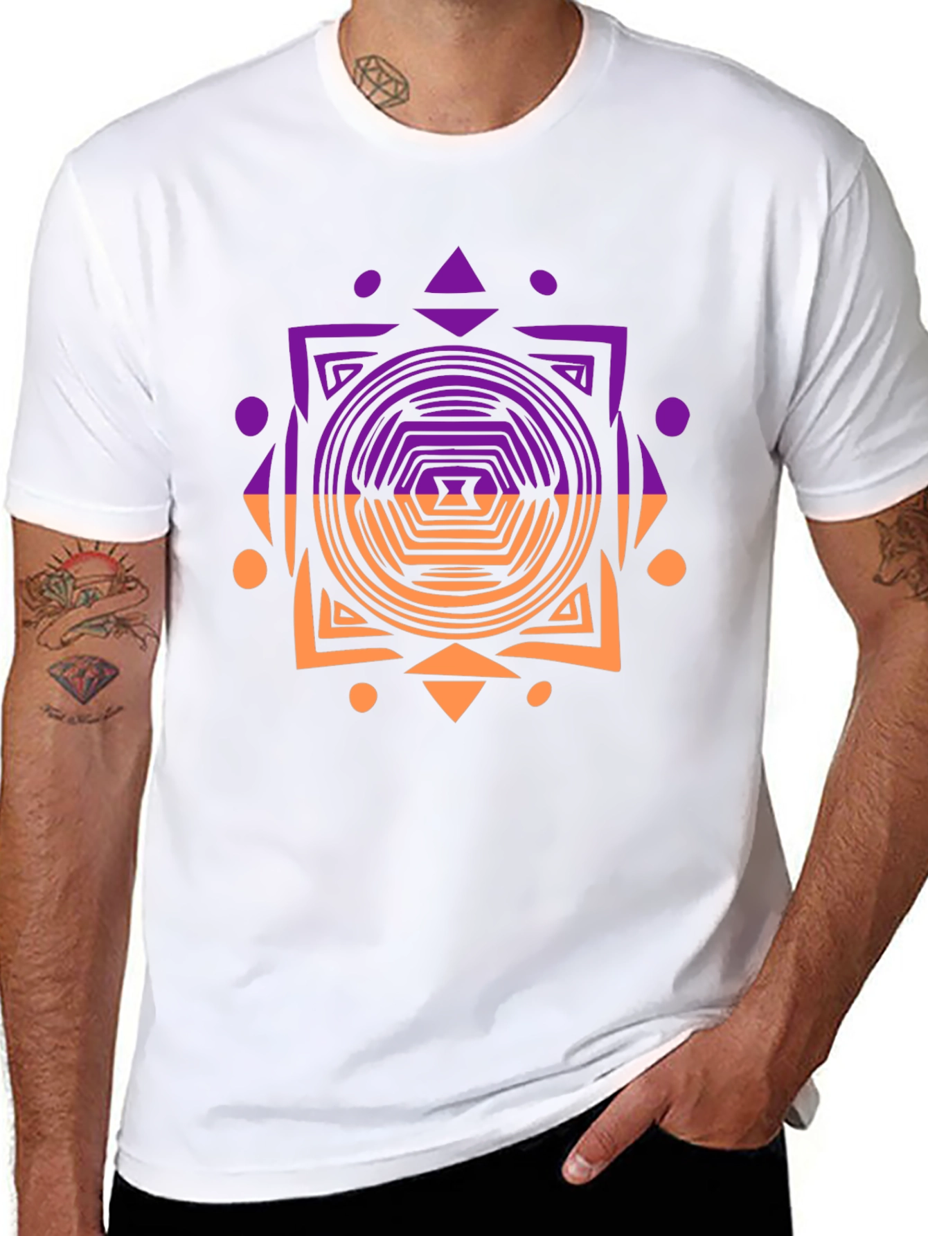 Geometric Patterned Mens Black T-Shirt