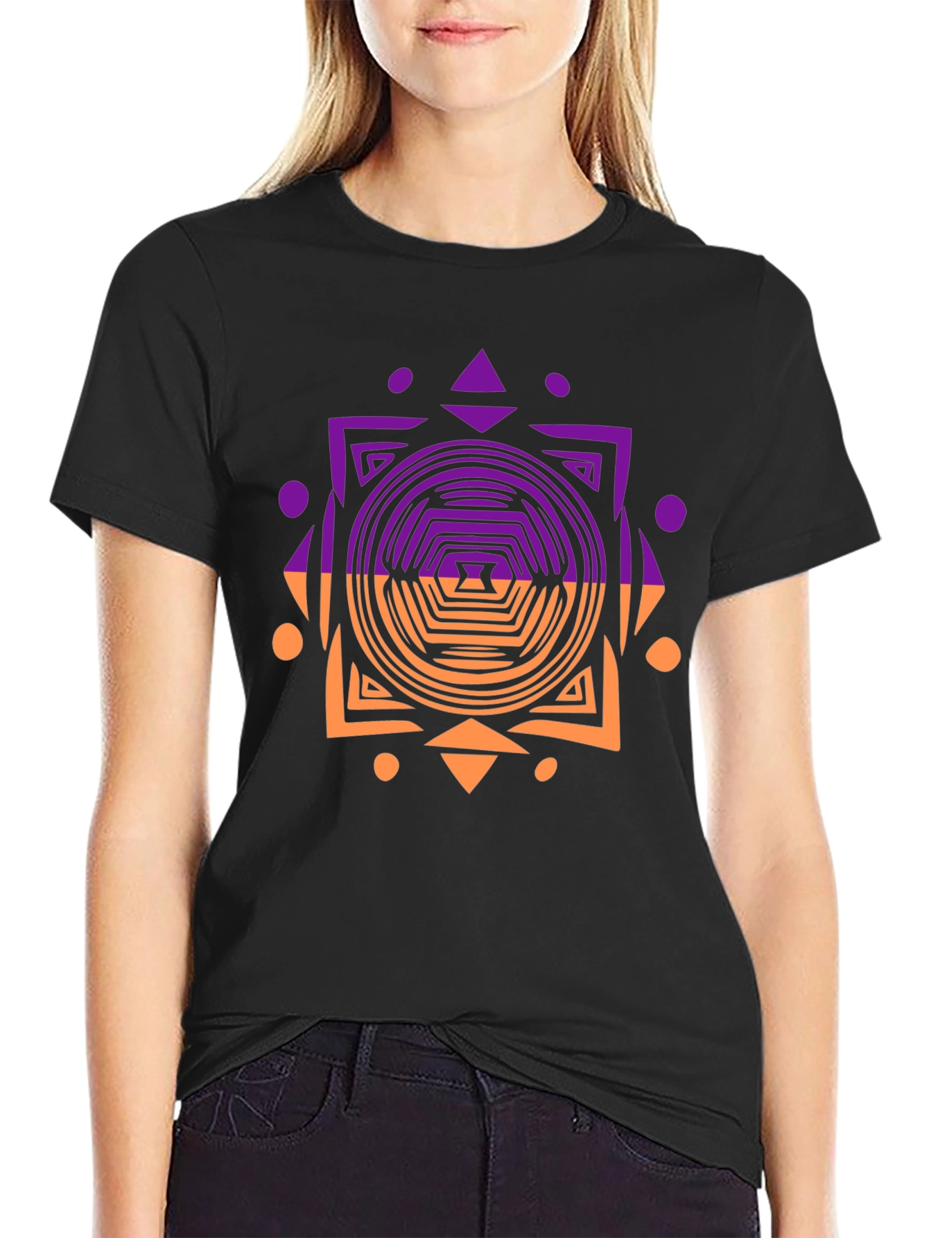 Geometric Patterned Mens Black T-Shirt