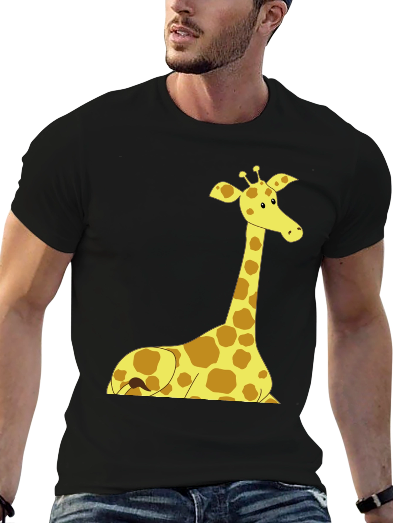 Giraffe Graphic Tee - Black Cotton Shirt