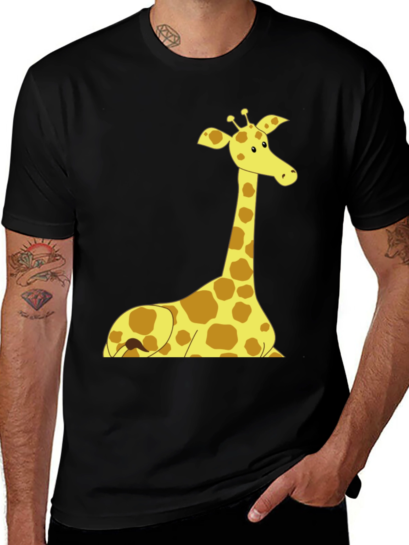 Giraffe Graphic Tee - Black Cotton Shirt