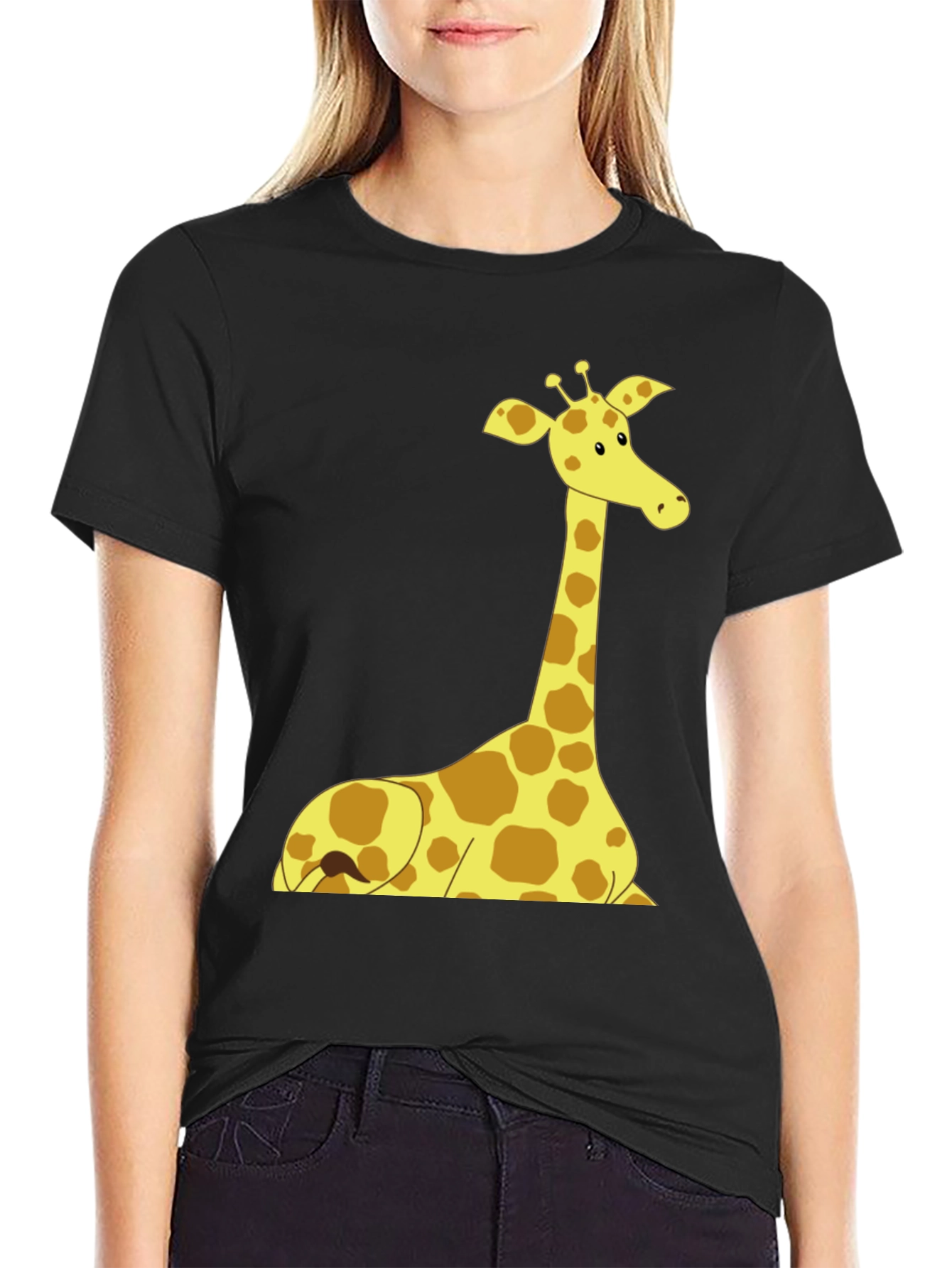 Giraffe Graphic Tee - Black Cotton Shirt