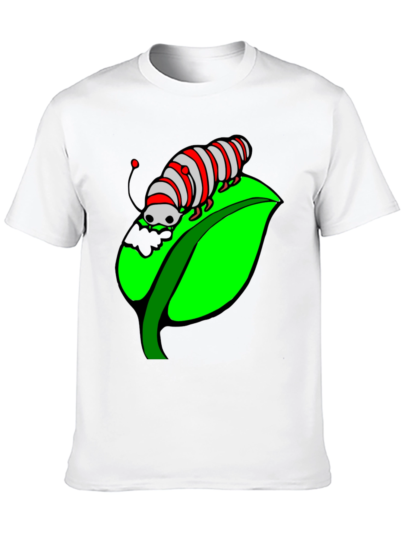 Caterpillar on Leaf Graphic T-Shirt - Black Cotton Tee