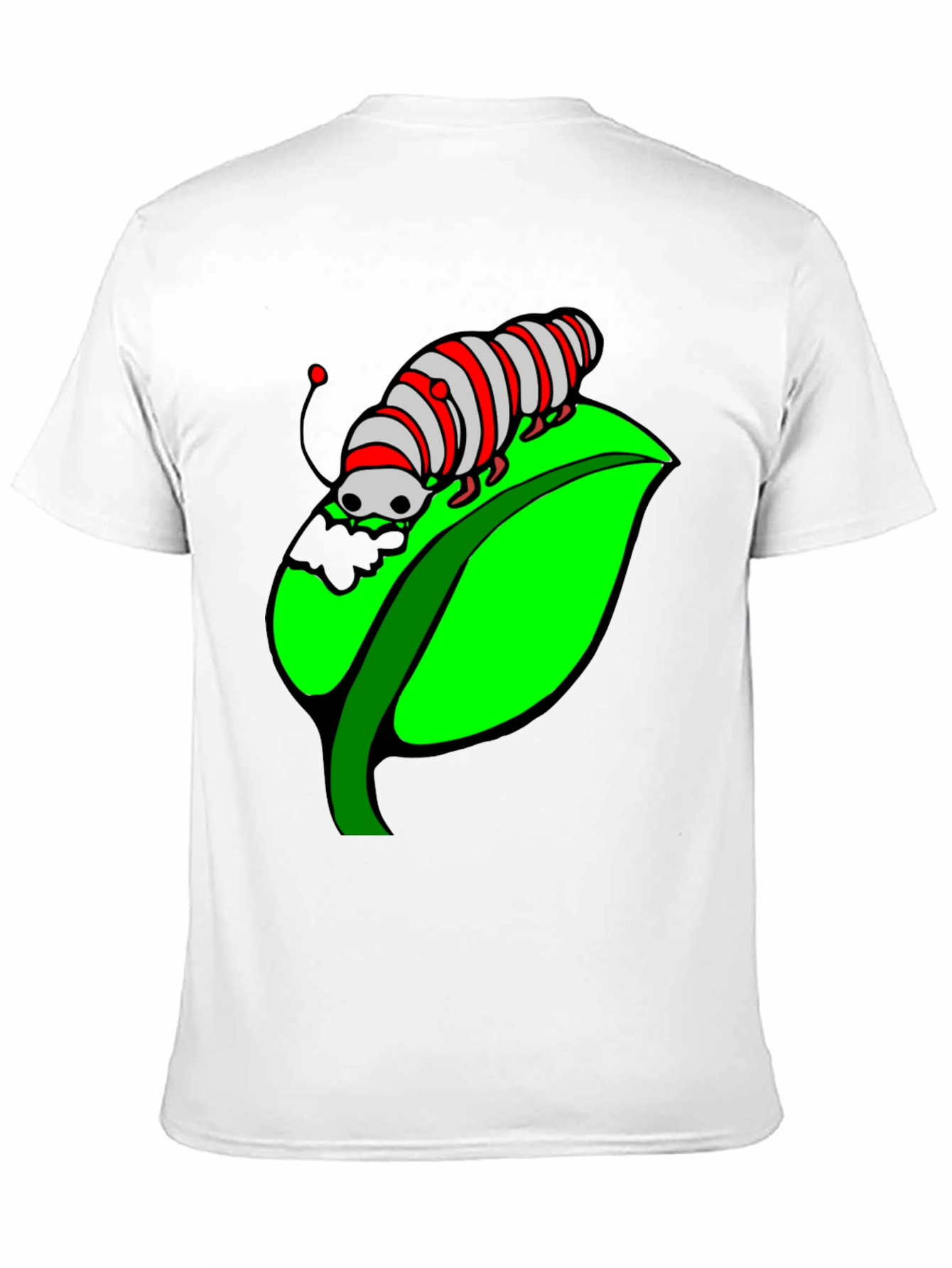 Caterpillar on Leaf Graphic T-Shirt - Black Cotton Tee