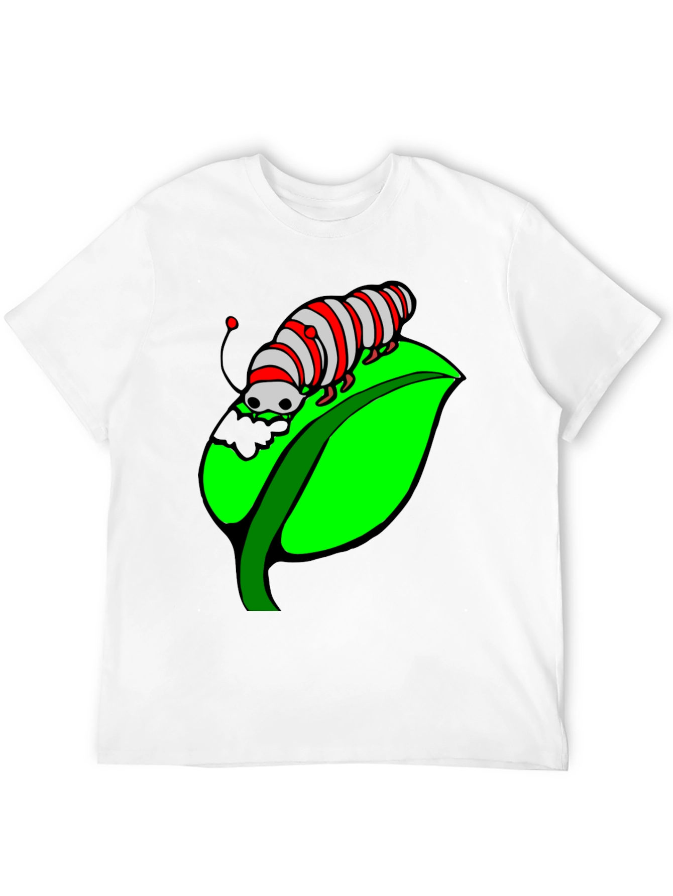 Caterpillar on Leaf Graphic T-Shirt - Black Cotton Tee