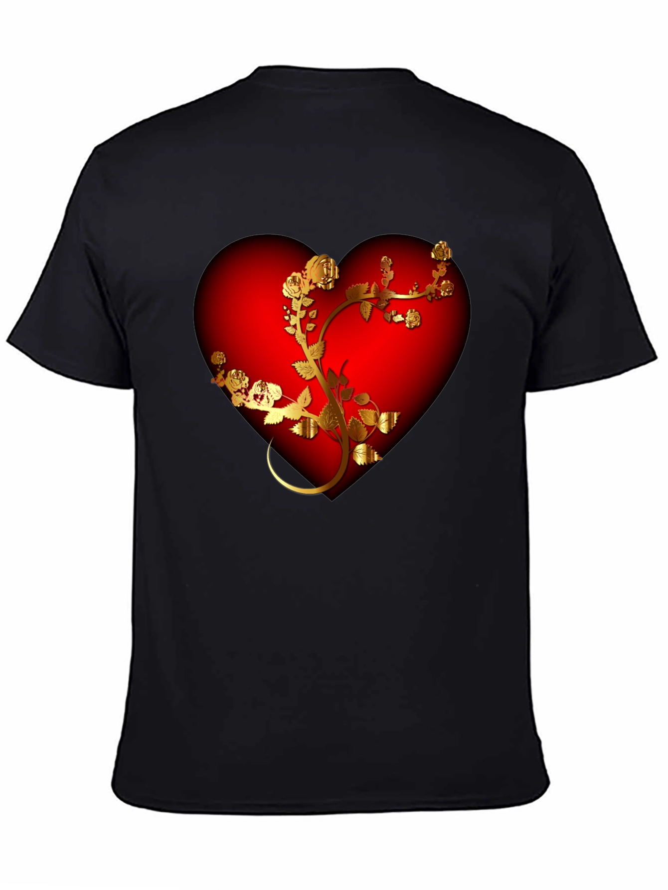 Romantic Heart & Rose T-Shirt - Black