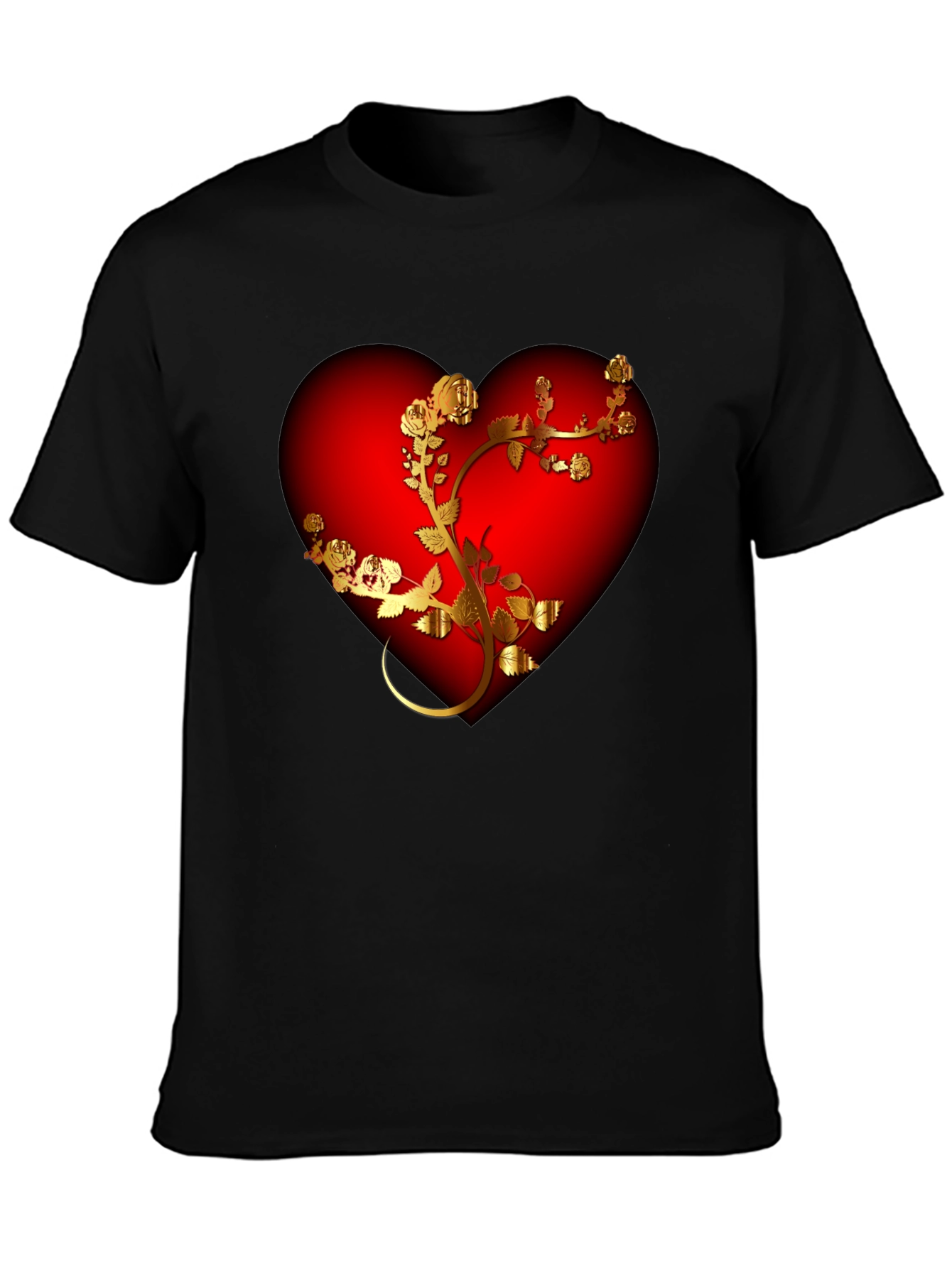Romantic Heart & Rose T-Shirt - Black
