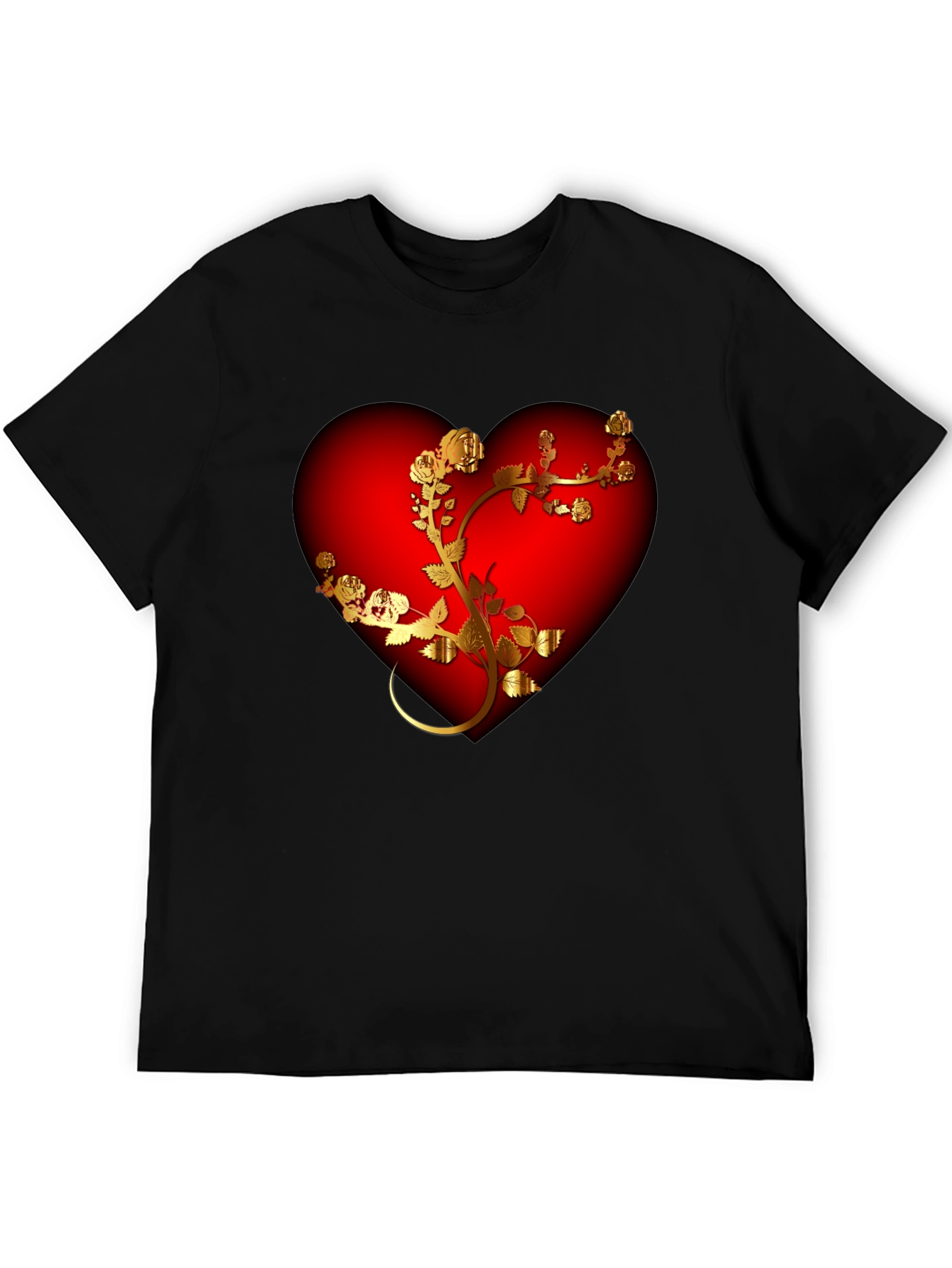 Romantic Heart & Rose T-Shirt - Black