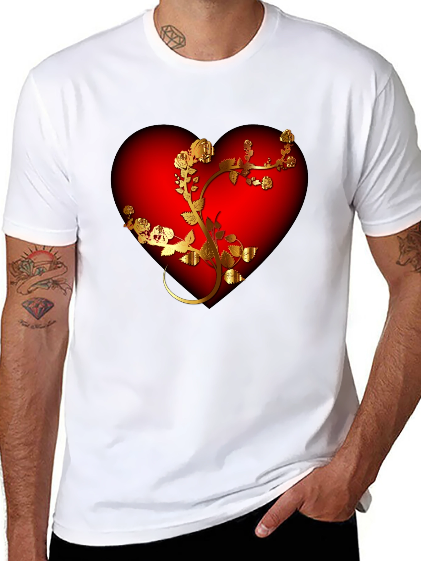 Romantic Heart & Rose T-Shirt - Black