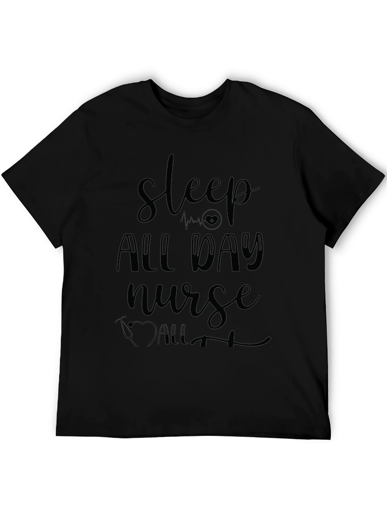 Sleep All Day Nurse Graphic Tee - Black