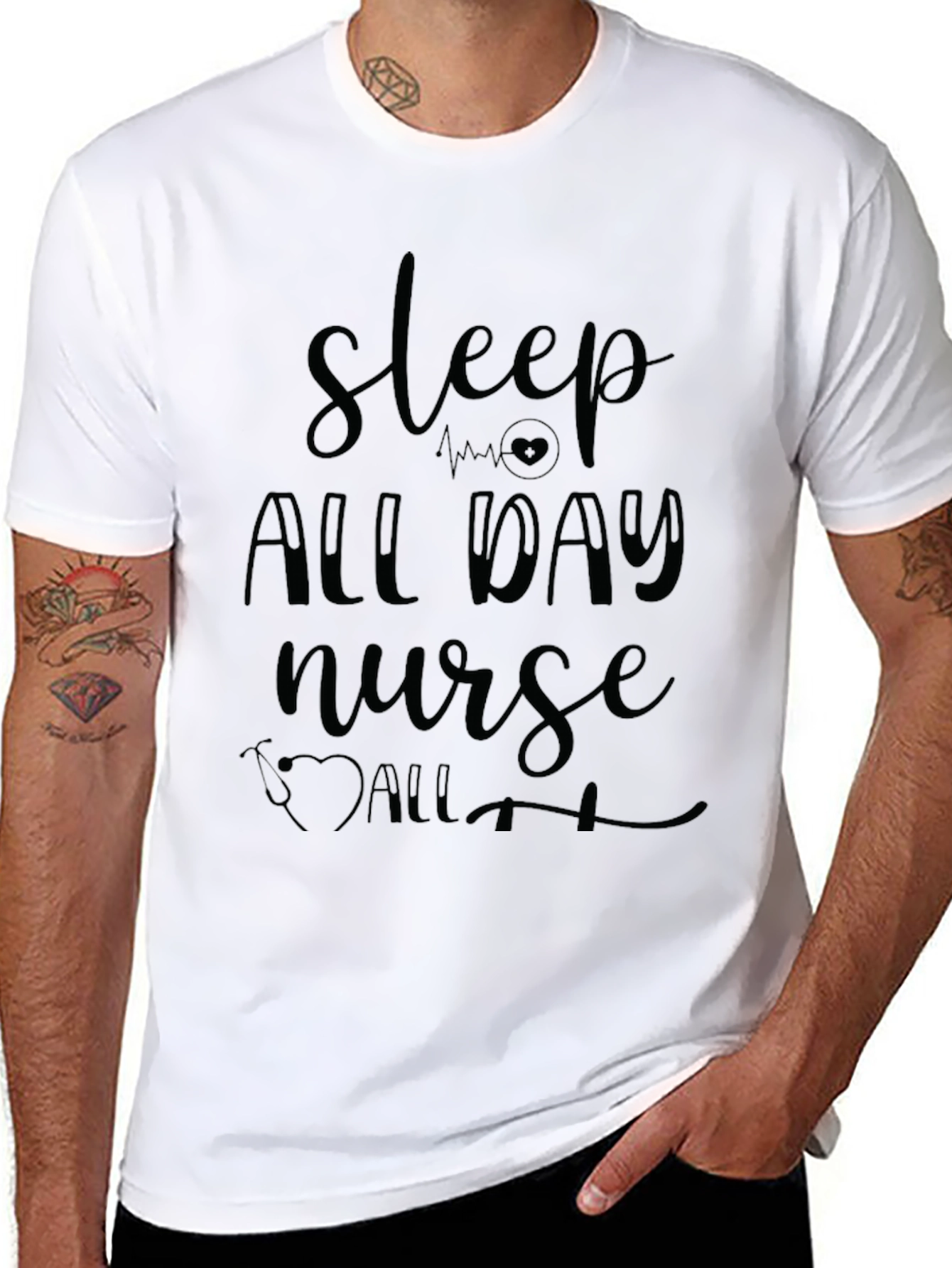 Sleep All Day Nurse Graphic Tee - Black