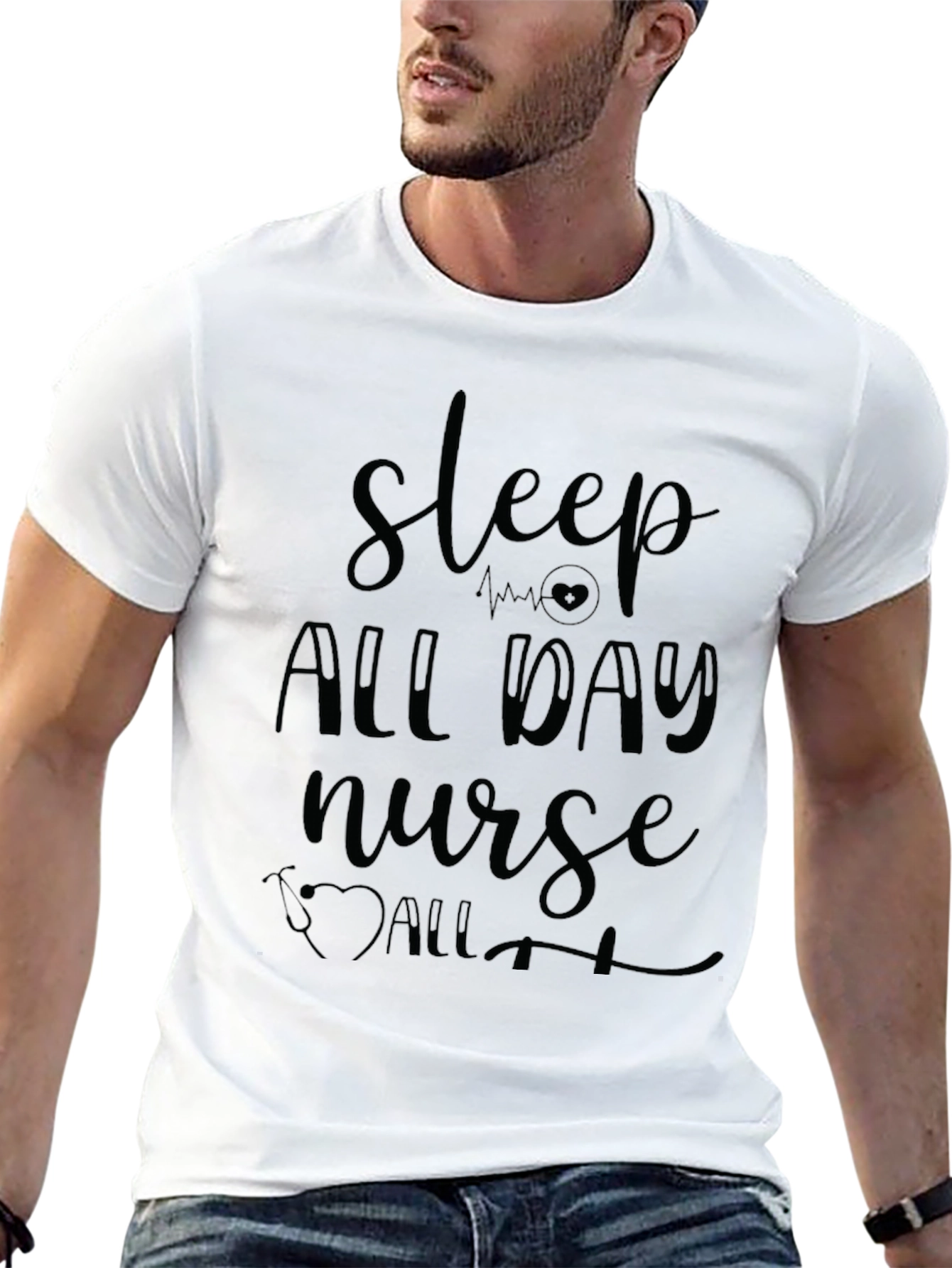 Sleep All Day Nurse Graphic Tee - Black