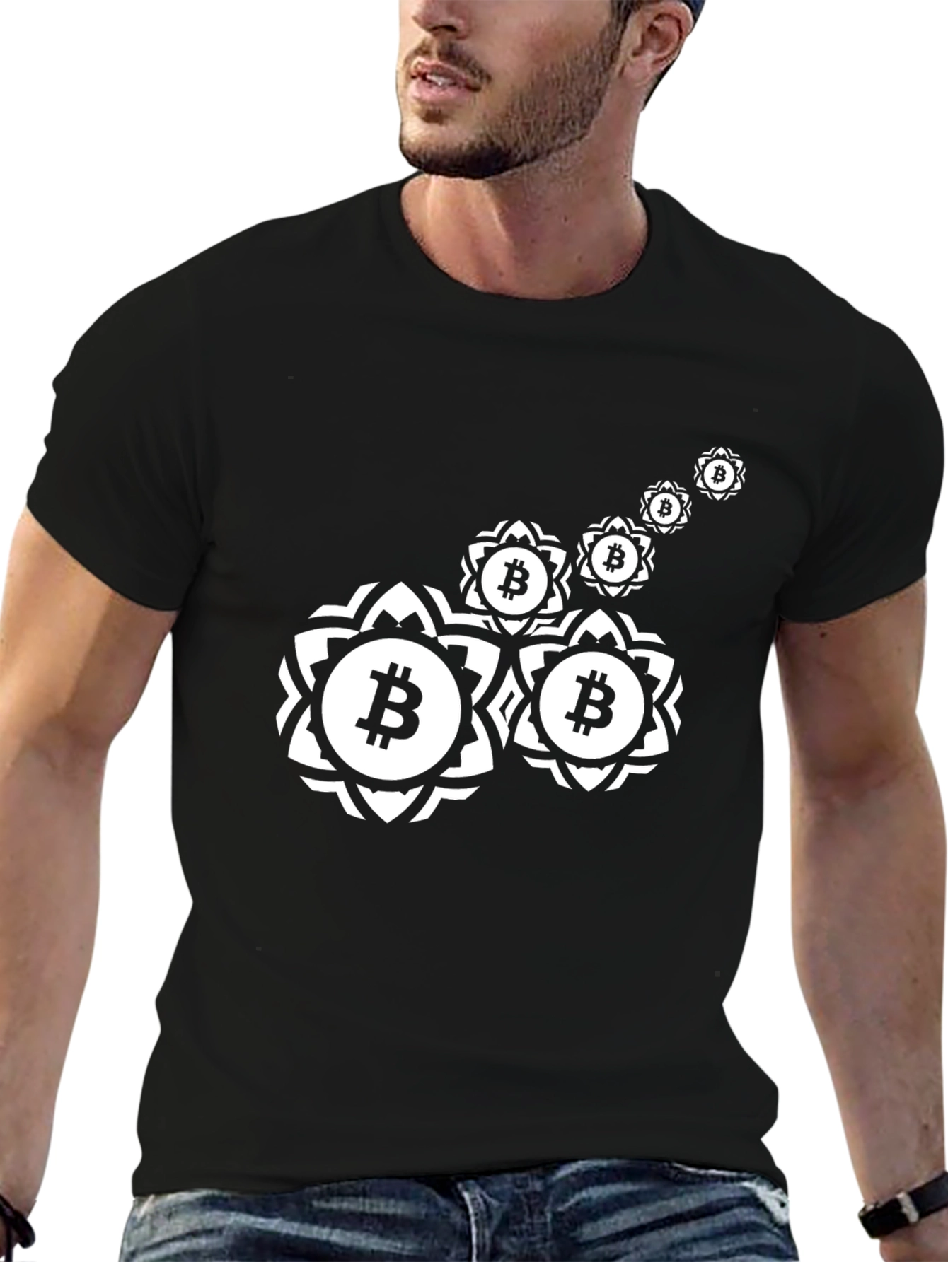 Bitcoin Floral Mandala Black T-Shirt