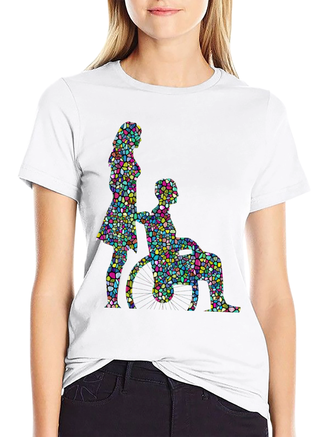 Mosaic Couple Graphic Tee - Black Cotton T-Shirt