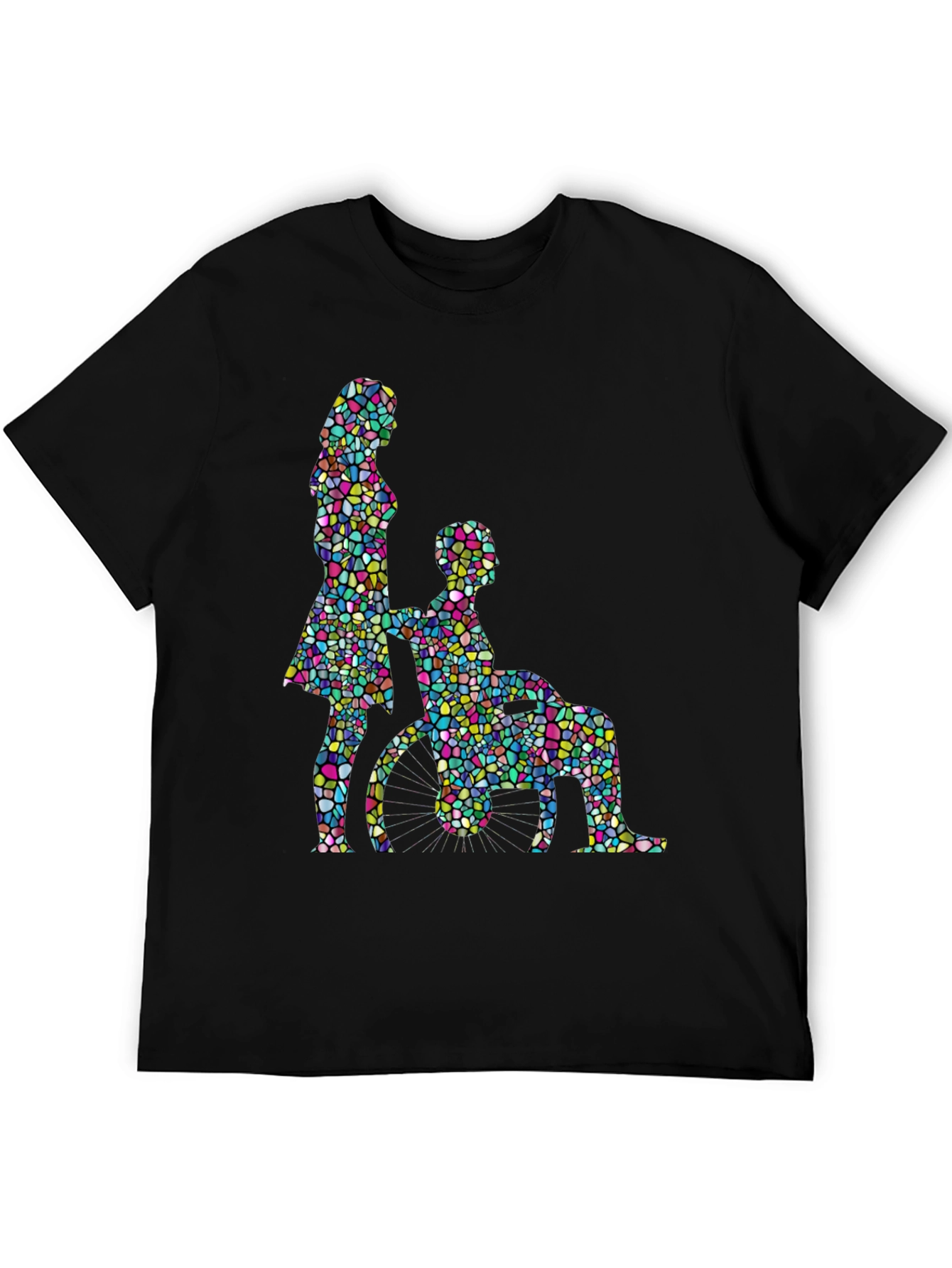 Mosaic Couple Graphic Tee - Black Cotton T-Shirt