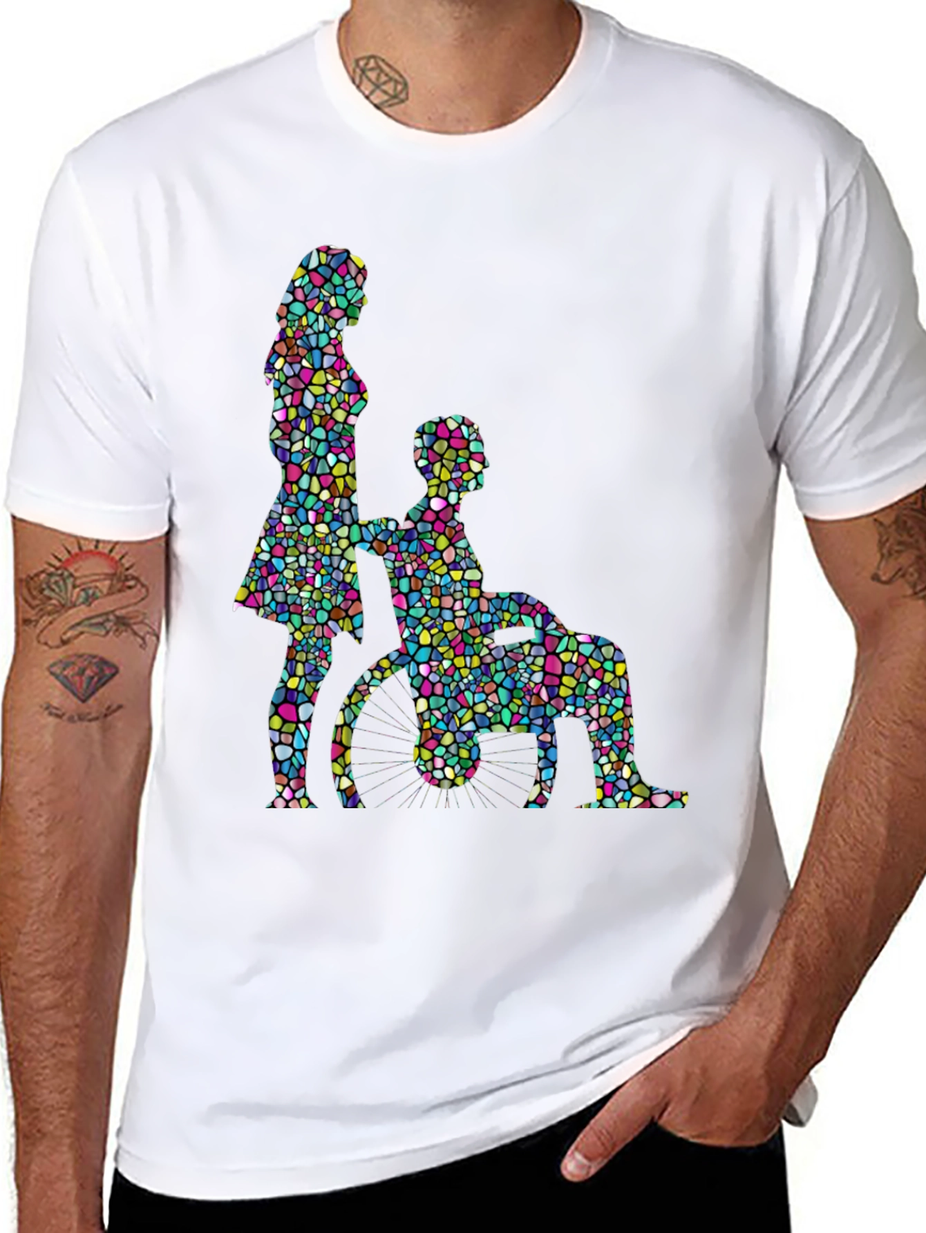 Mosaic Couple Graphic Tee - Black Cotton T-Shirt