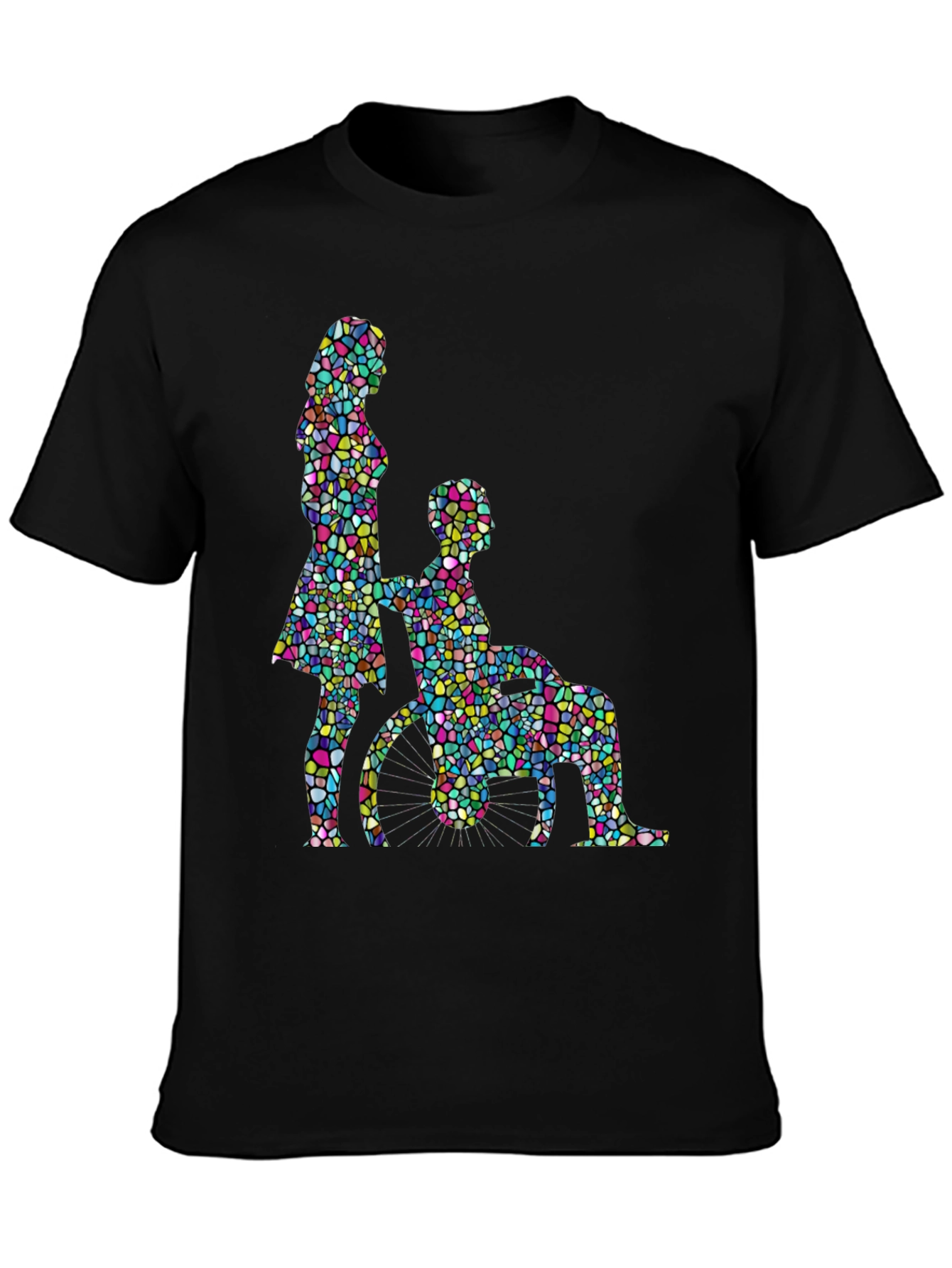 Mosaic Couple Graphic Tee - Black Cotton T-Shirt