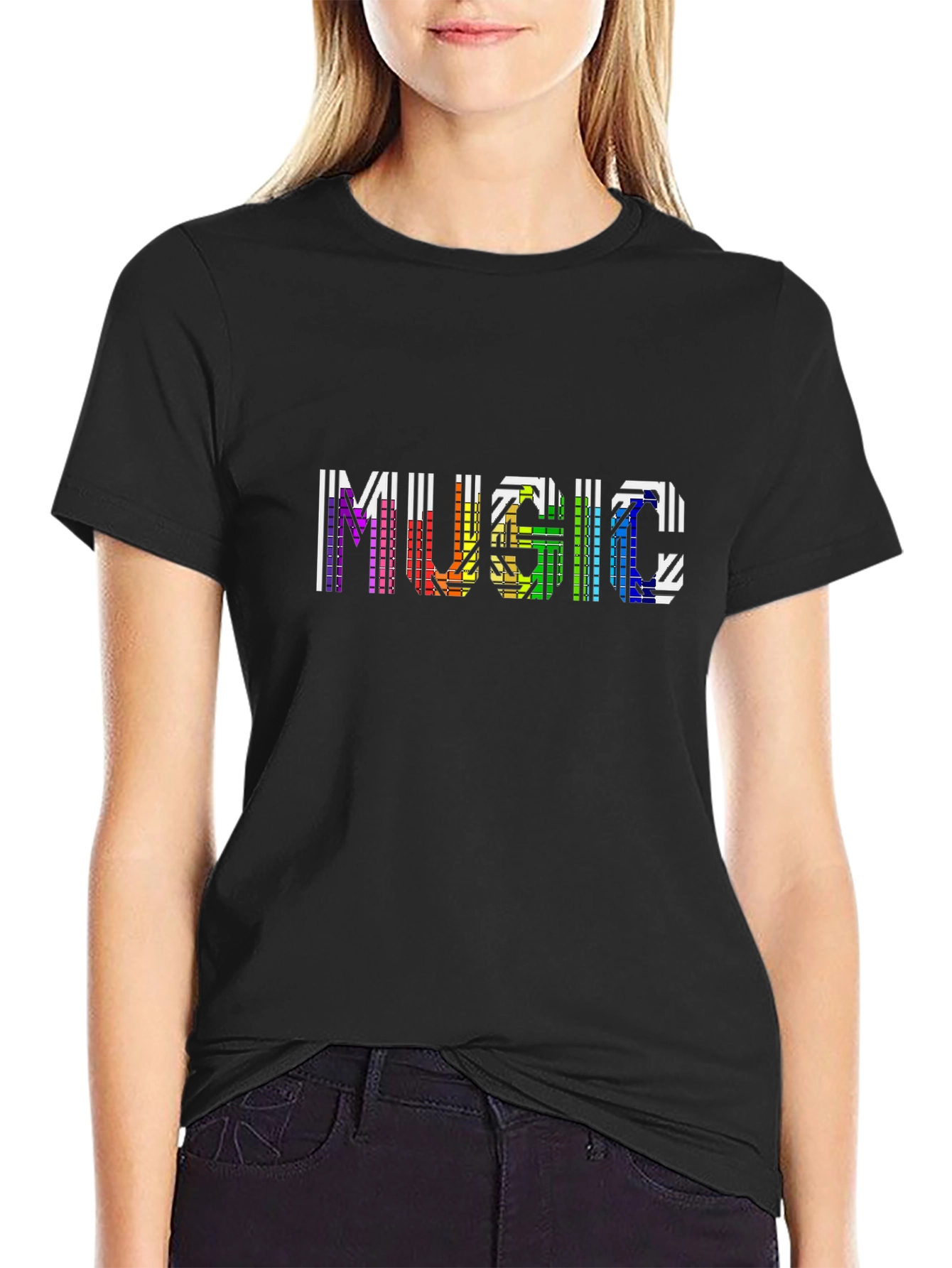 Rainbow Music Graphic Black T-Shirt