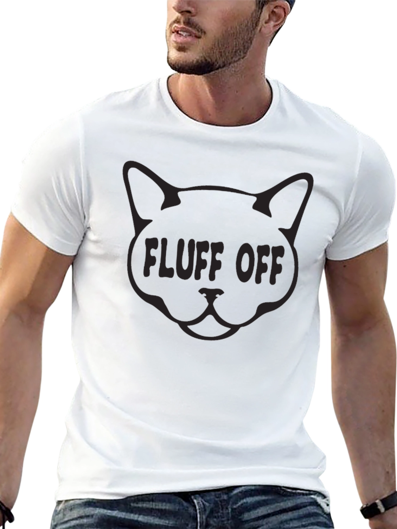 Fluff Off Cat Graphic T-Shirt - Crew Neck