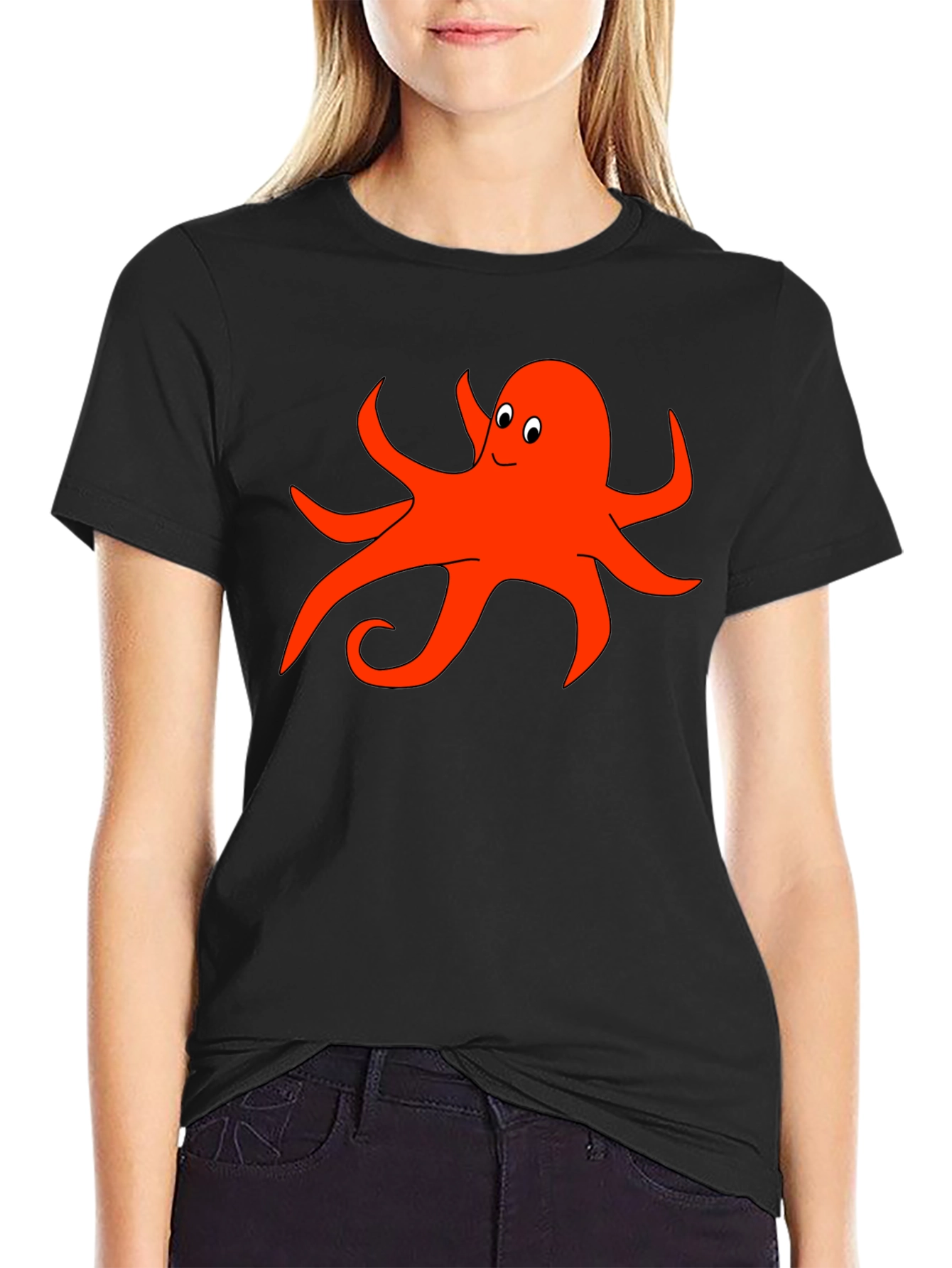 Fun Octopus Graphic Tee - Black Cotton T-Shirt