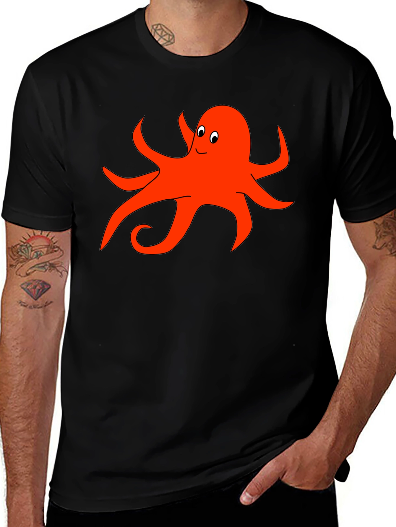 Fun Octopus Graphic Tee - Black Cotton T-Shirt