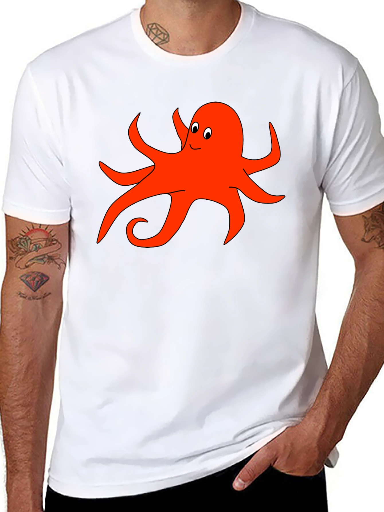 Fun Octopus Graphic Tee - Black Cotton T-Shirt