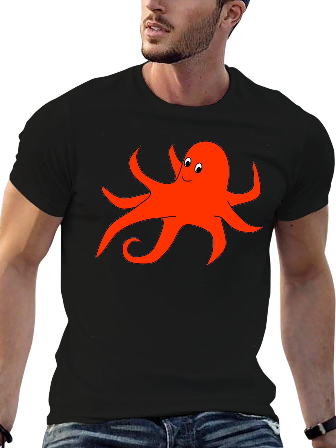 Fun Octopus Graphic Tee - Black Cotton T-Shirt