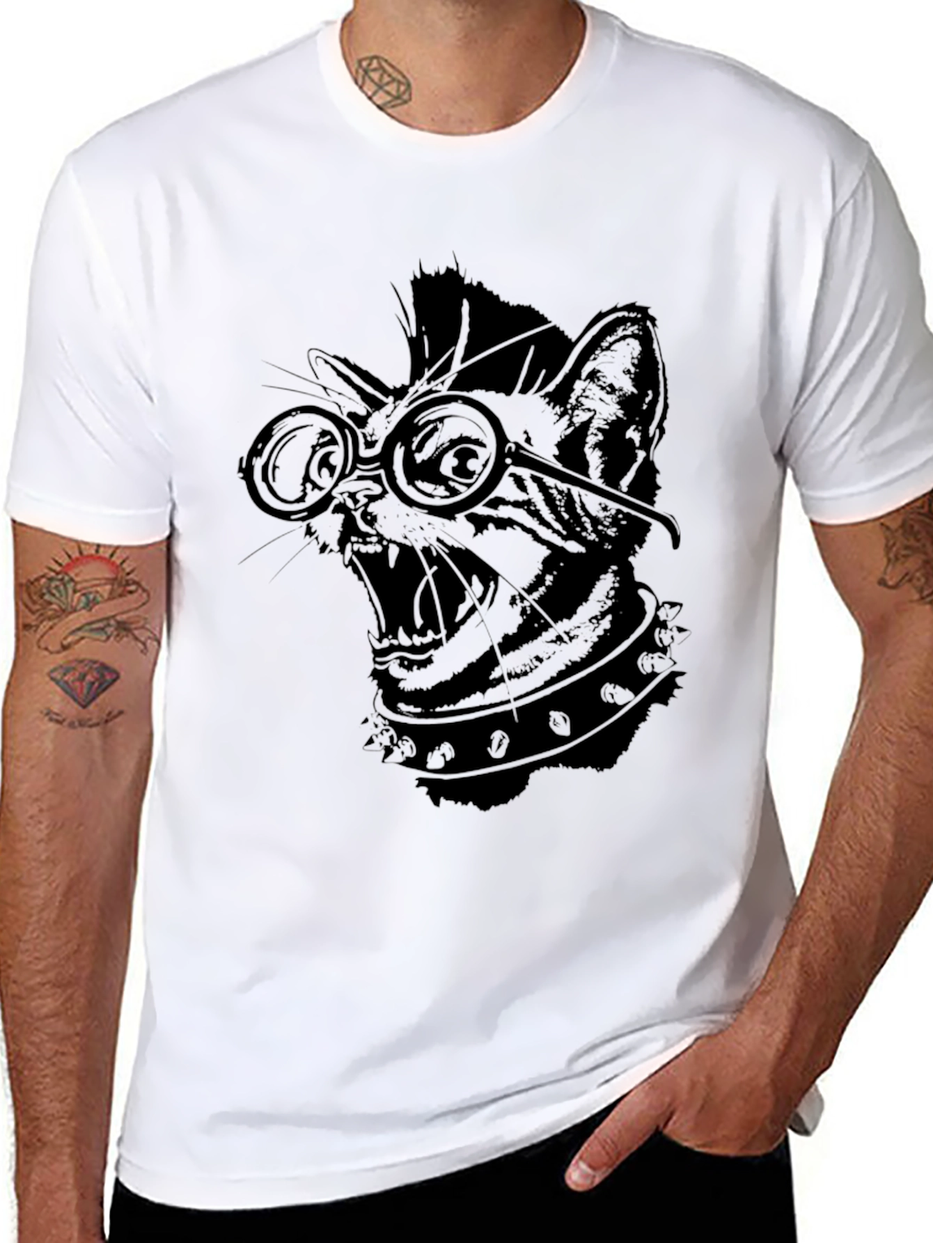 Punk Rock Cat T-Shirt - Cool Graphic Tee