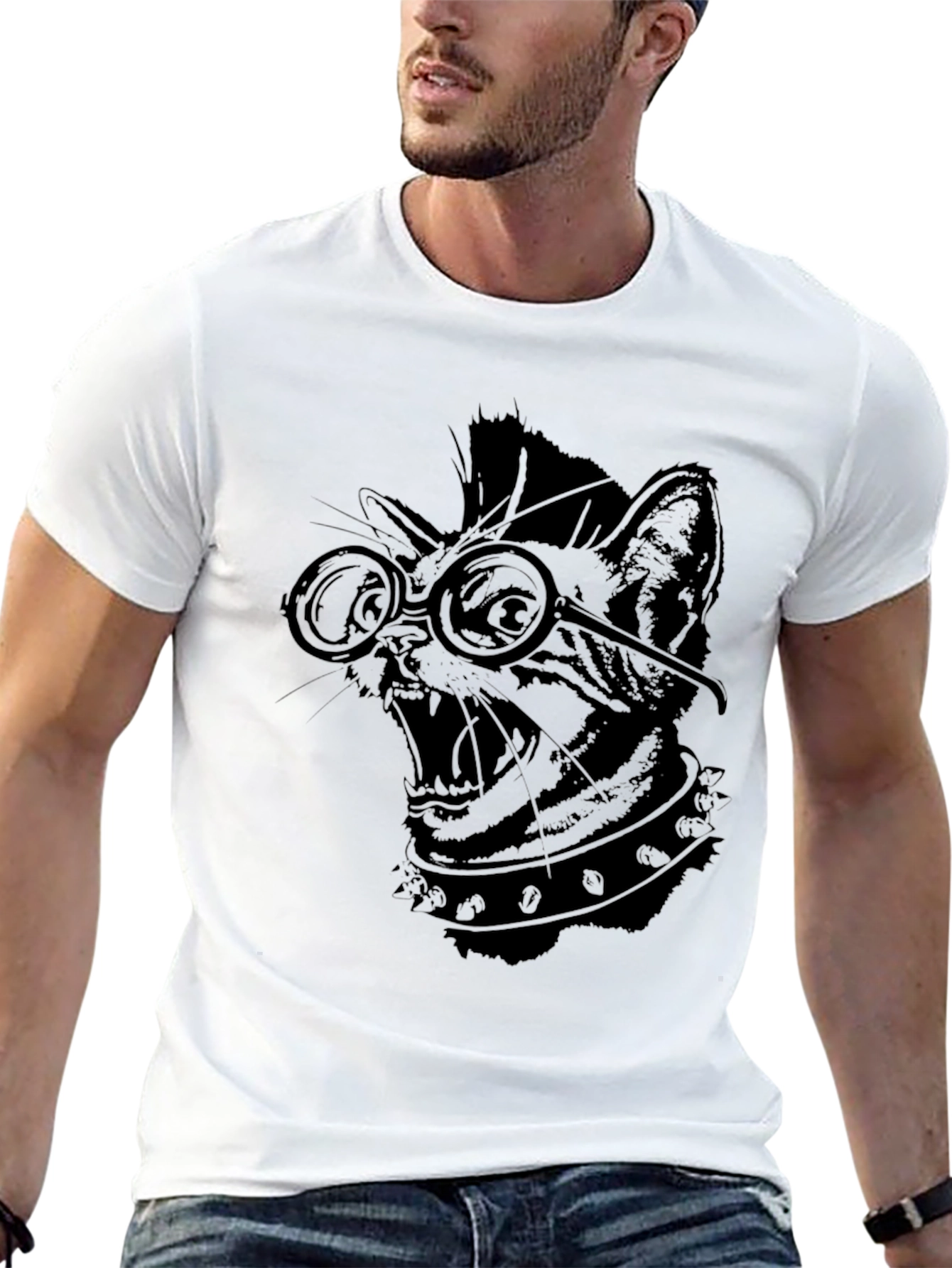 Punk Rock Cat T-Shirt - Cool Graphic Tee