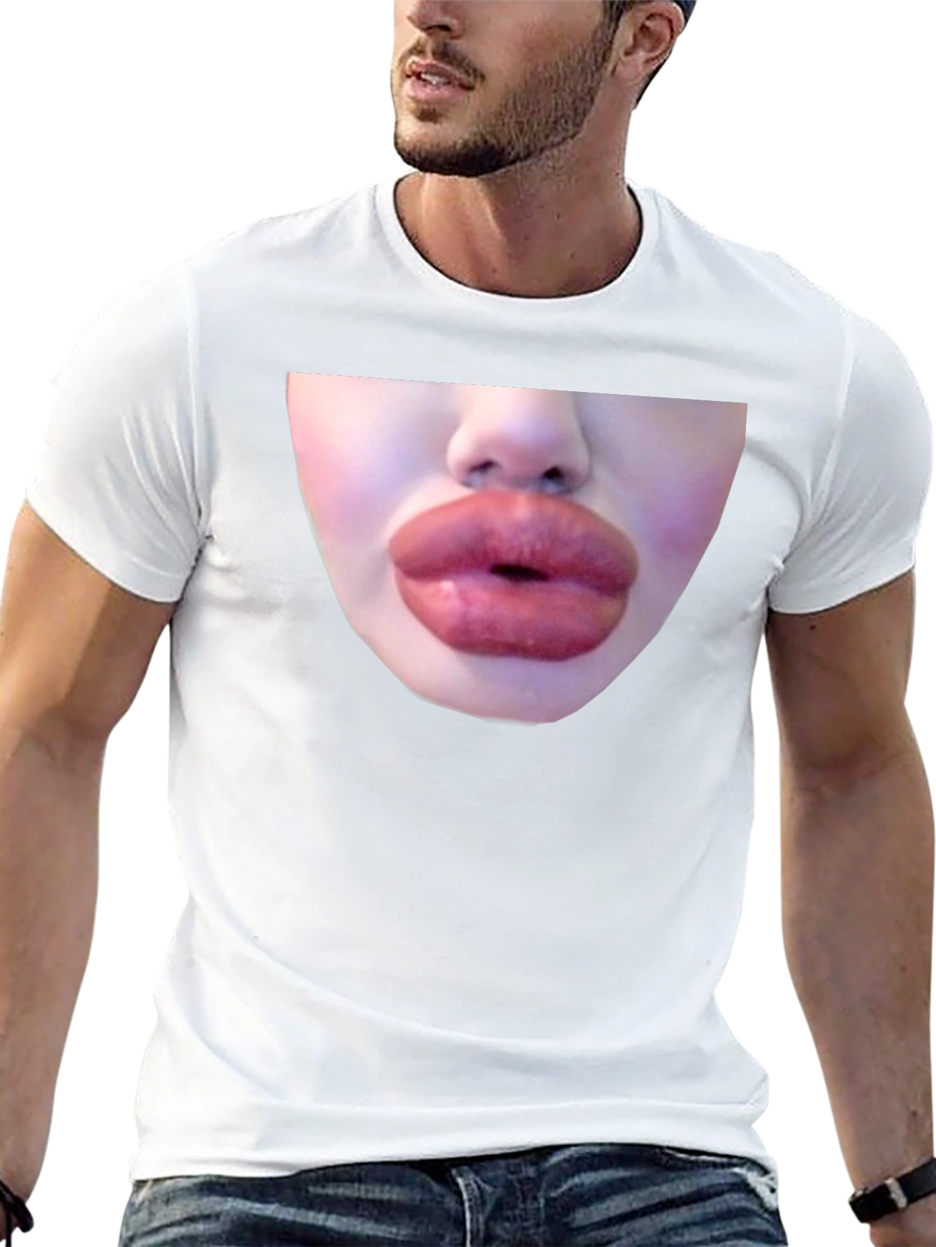 Statement Black Tee with Bold Lip Graphic