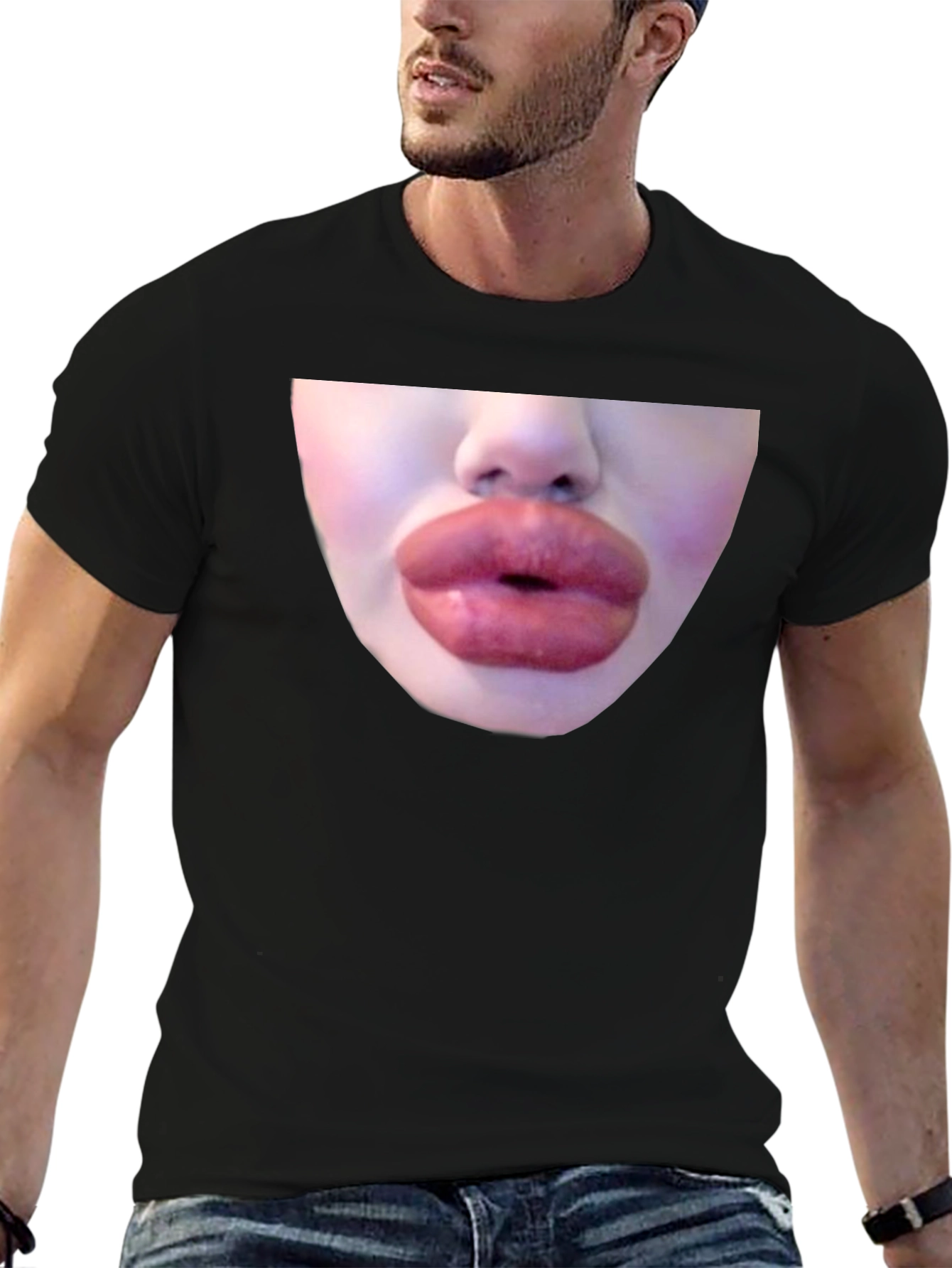 Statement Black Tee with Bold Lip Graphic