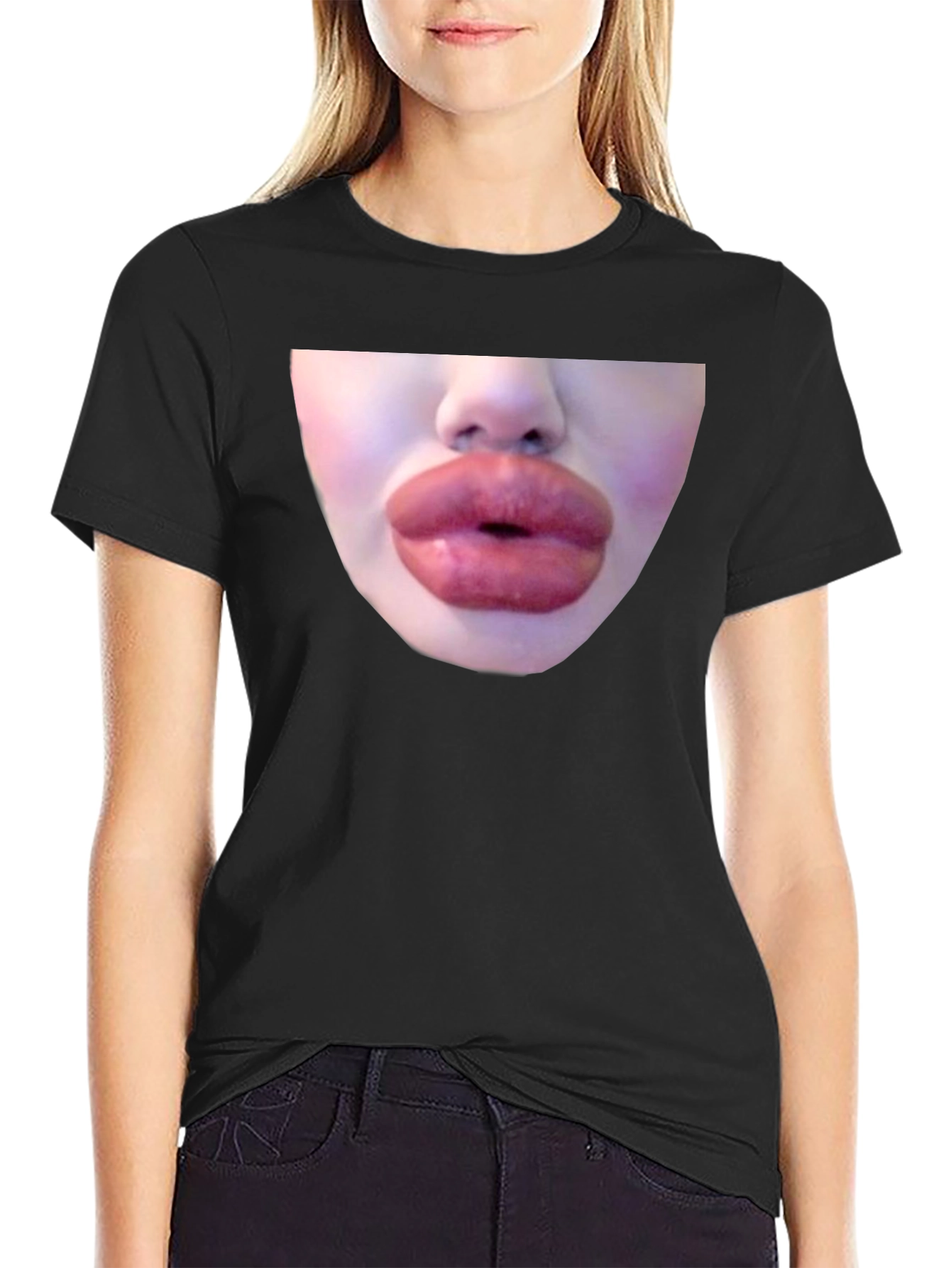Statement Black Tee with Bold Lip Graphic