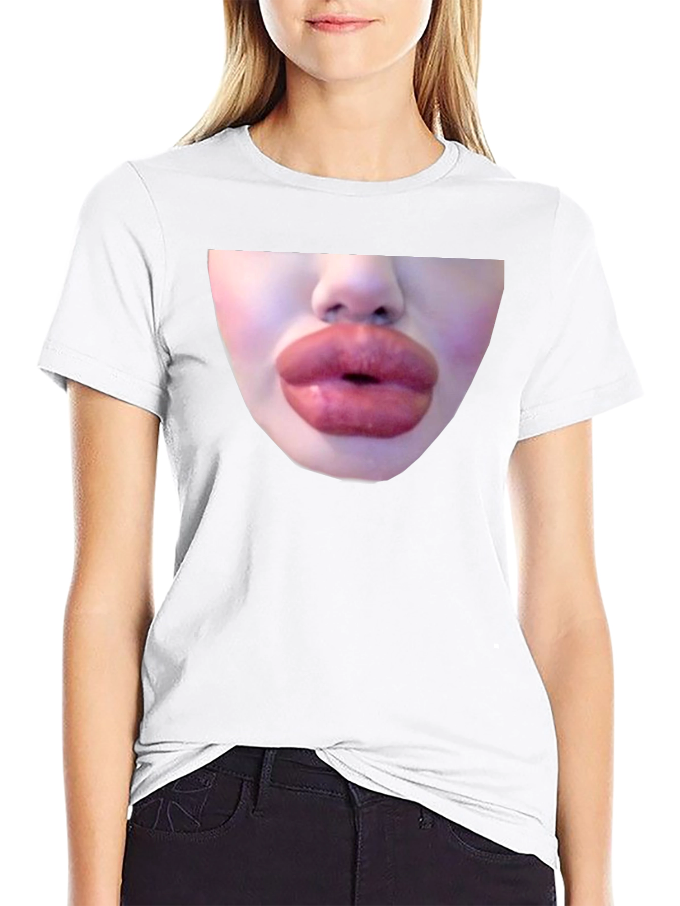 Statement Black Tee with Bold Lip Graphic