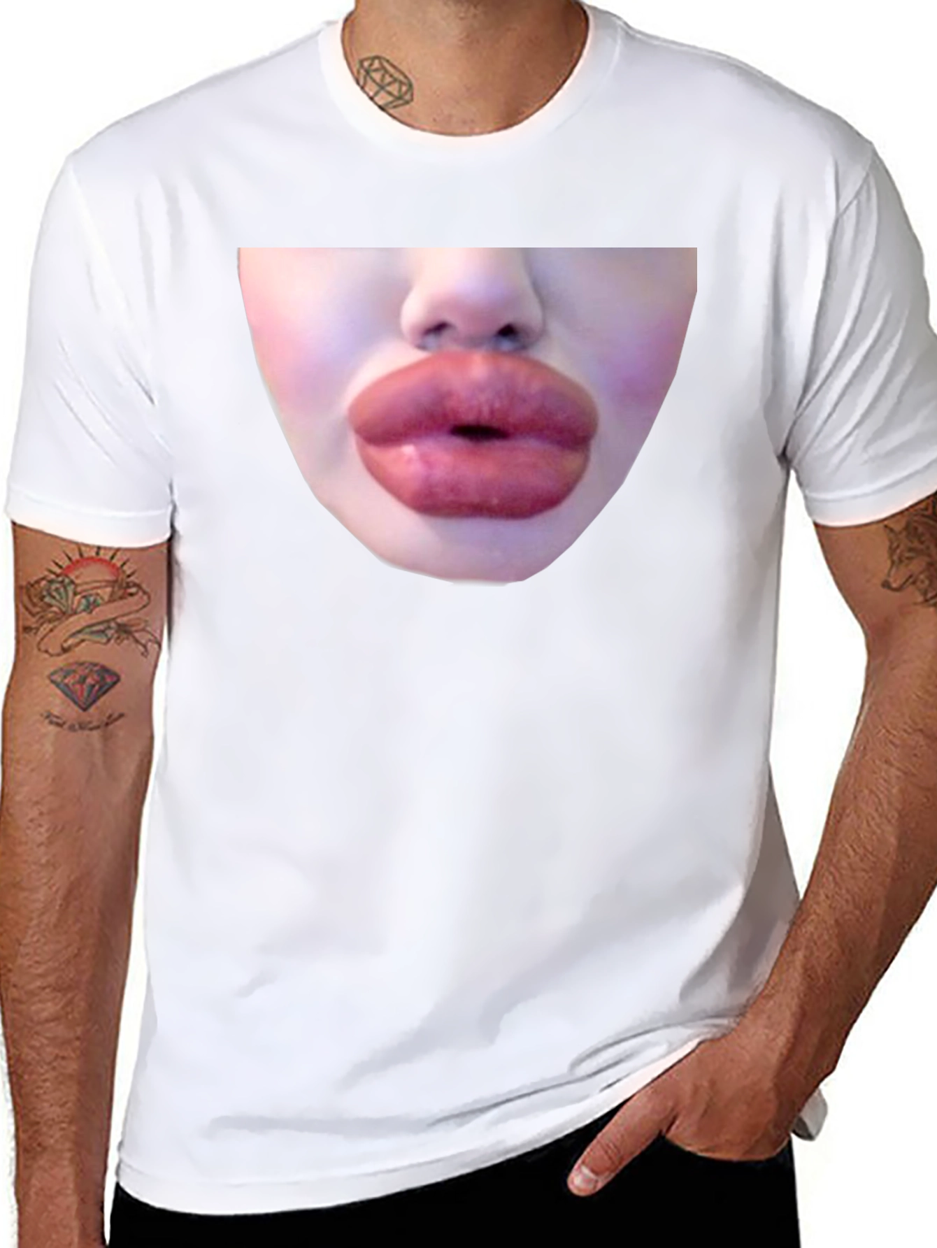 Statement Black Tee with Bold Lip Graphic
