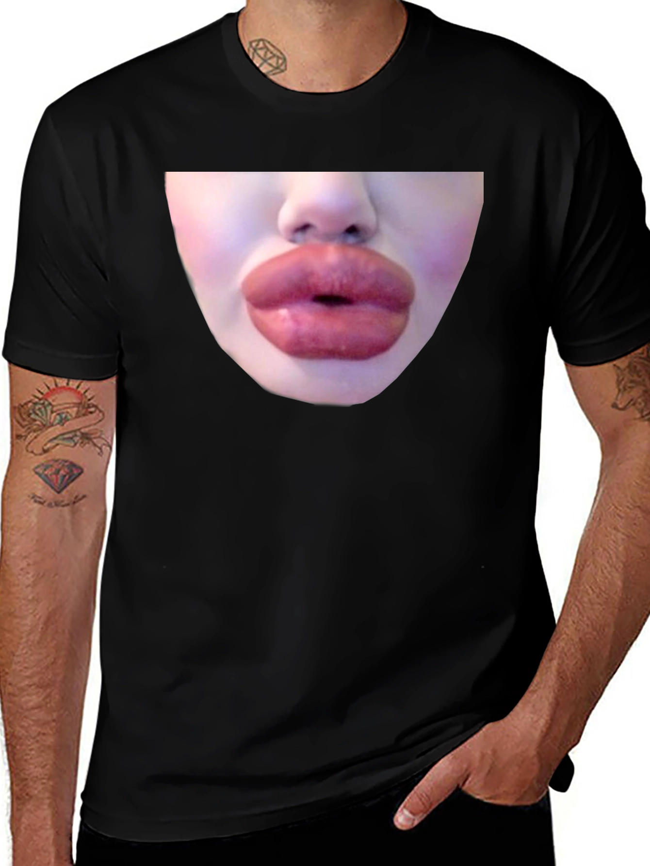 Statement Black Tee with Bold Lip Graphic