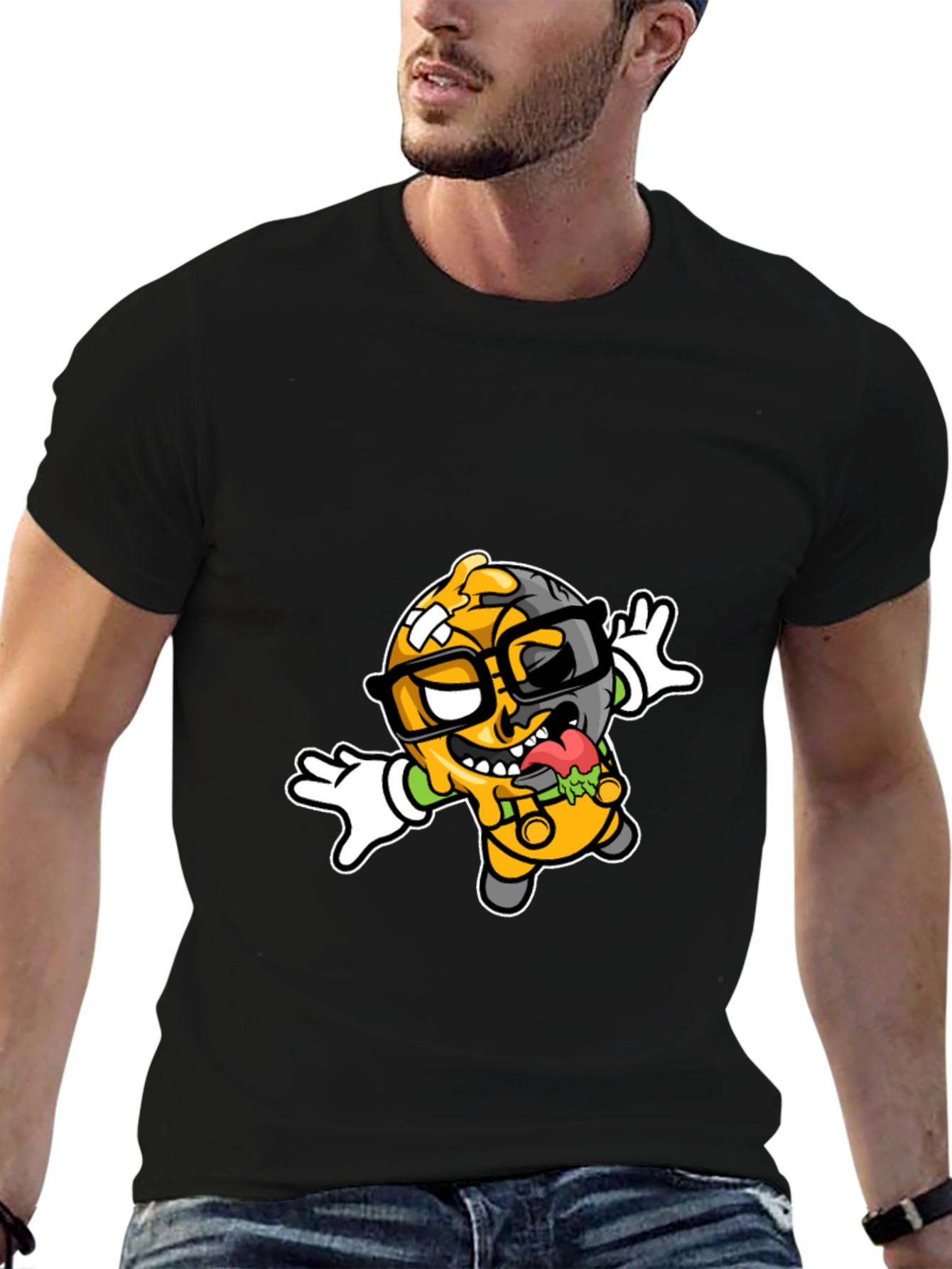 Cartoon Zombie Graphic Tee - Black T-Shirt