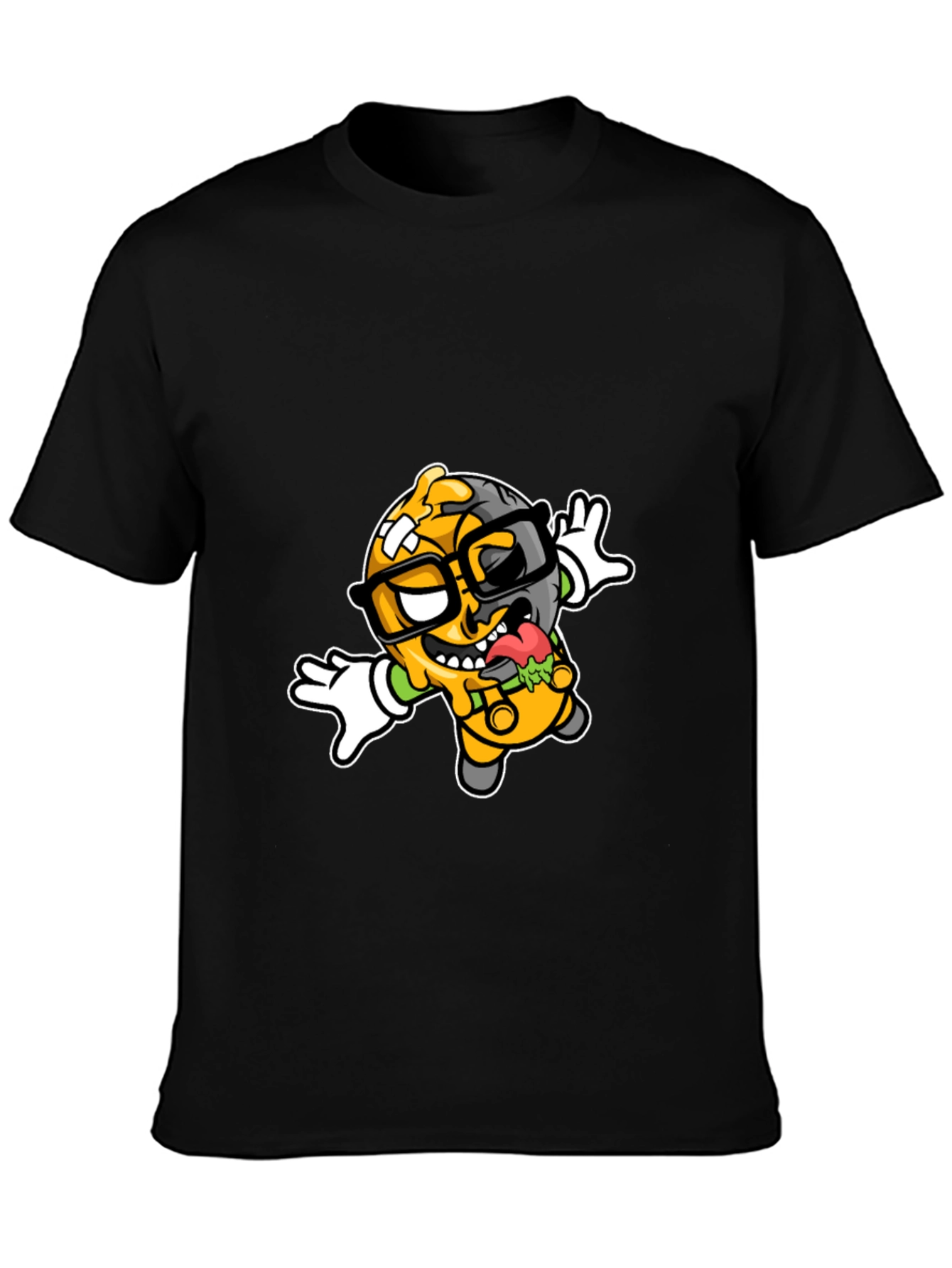 Cartoon Zombie Graphic Tee - Black T-Shirt