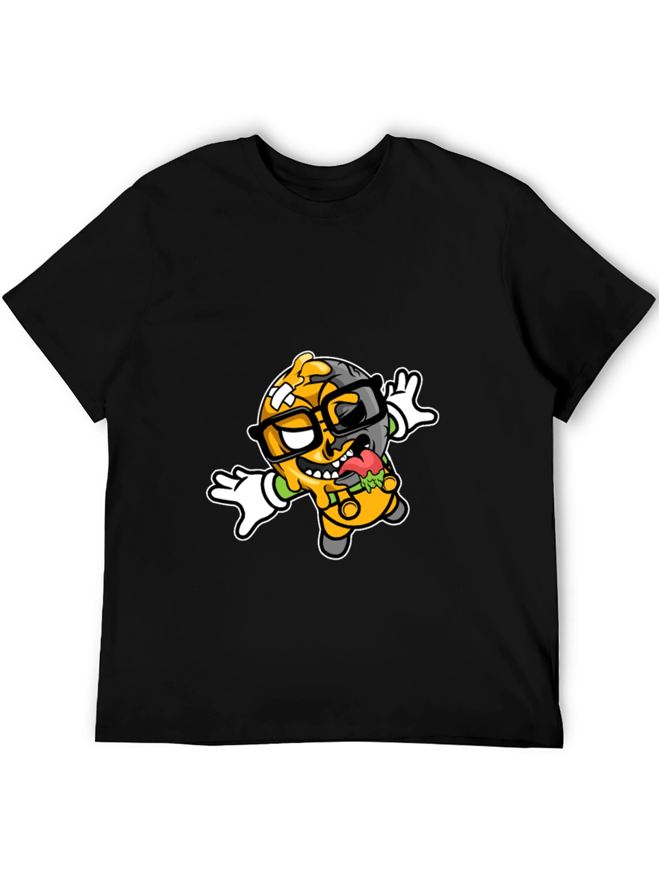 Cartoon Zombie Graphic Tee - Black T-Shirt