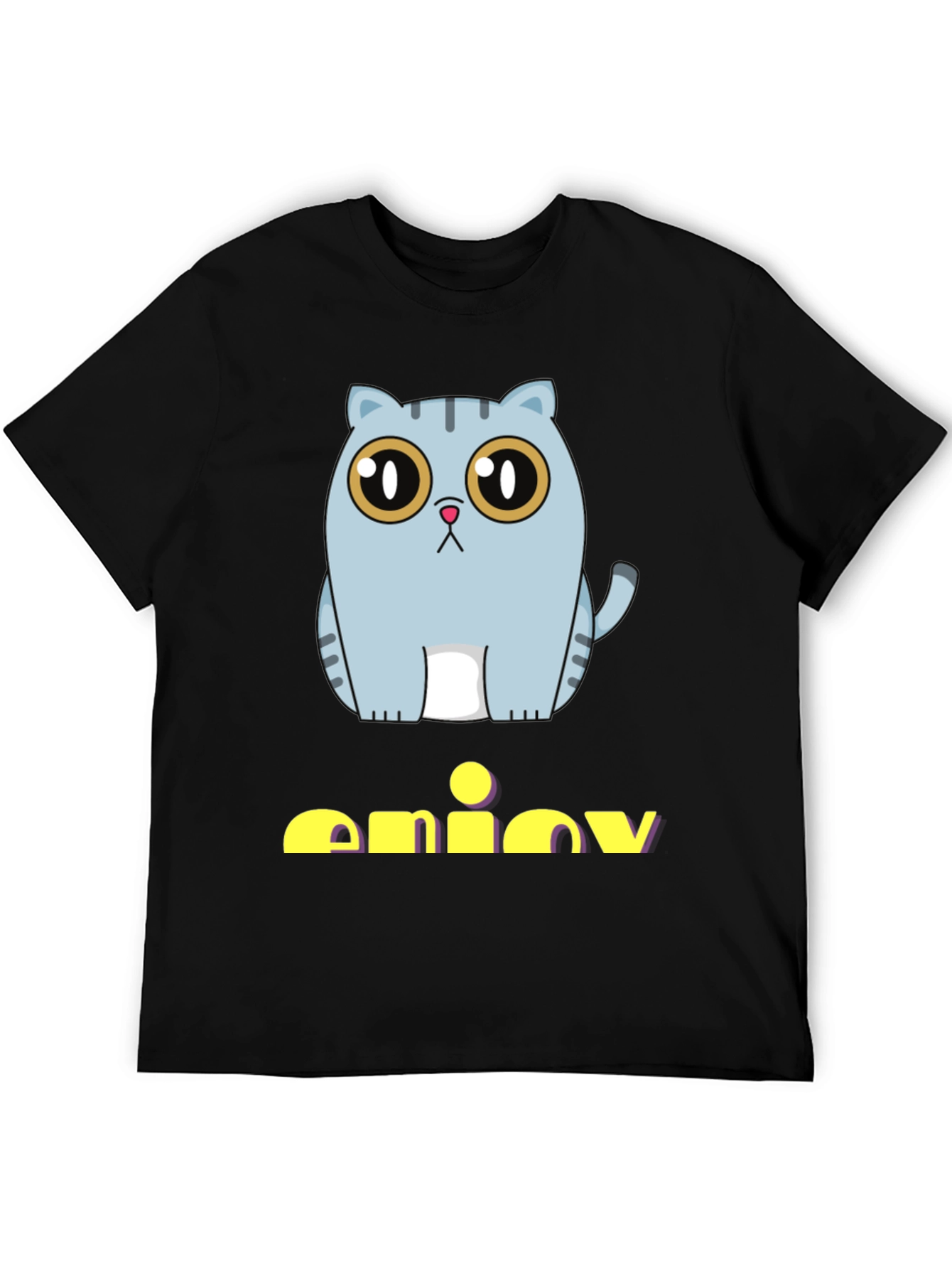 Cute Cat Graphic Print Black T-Shirt